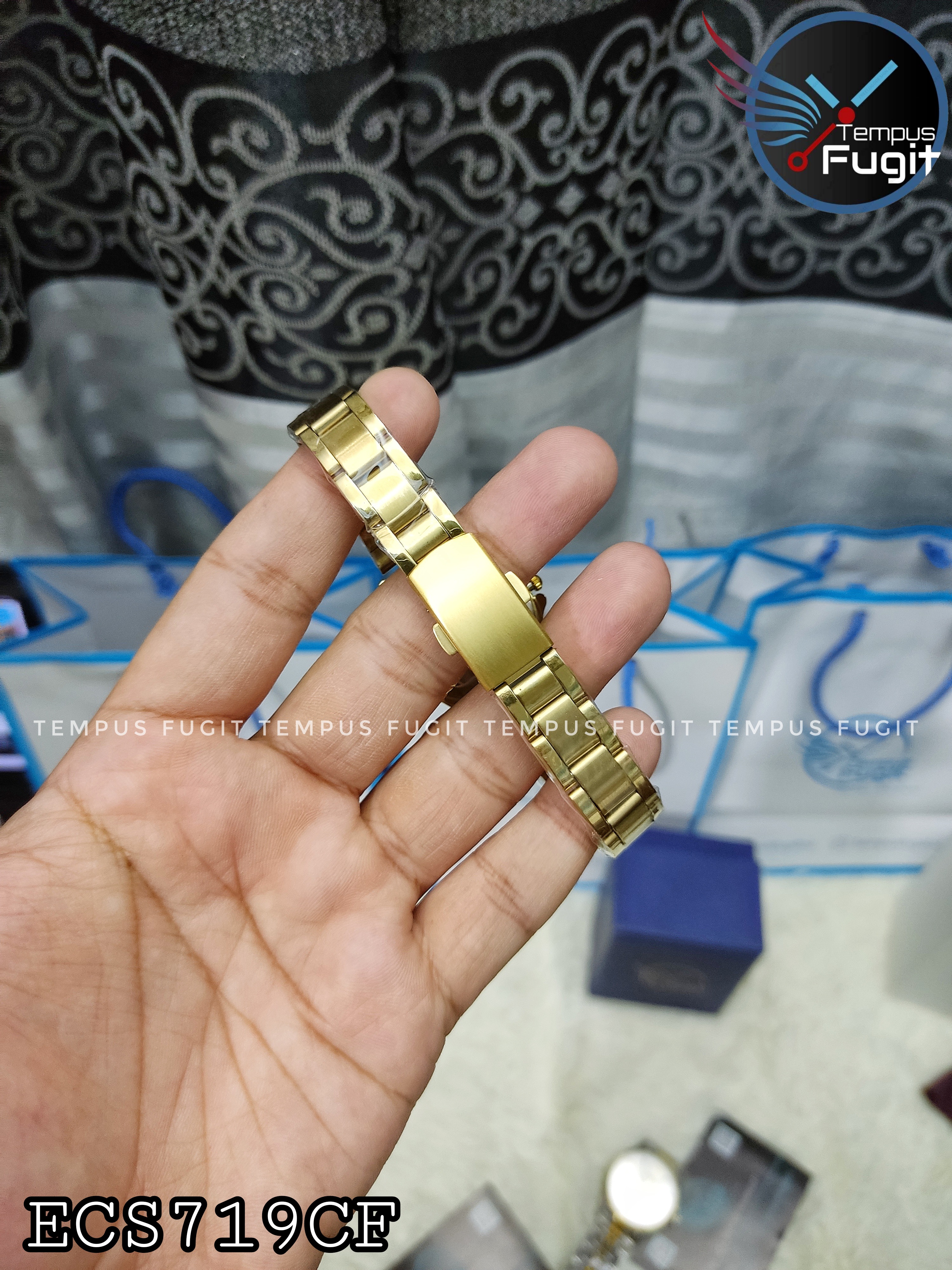 Casio Edifice Ladies Copy Chain Watch- White Dial- Golden Bezel- Golden Chain- TF Code ECS719CF_img_4