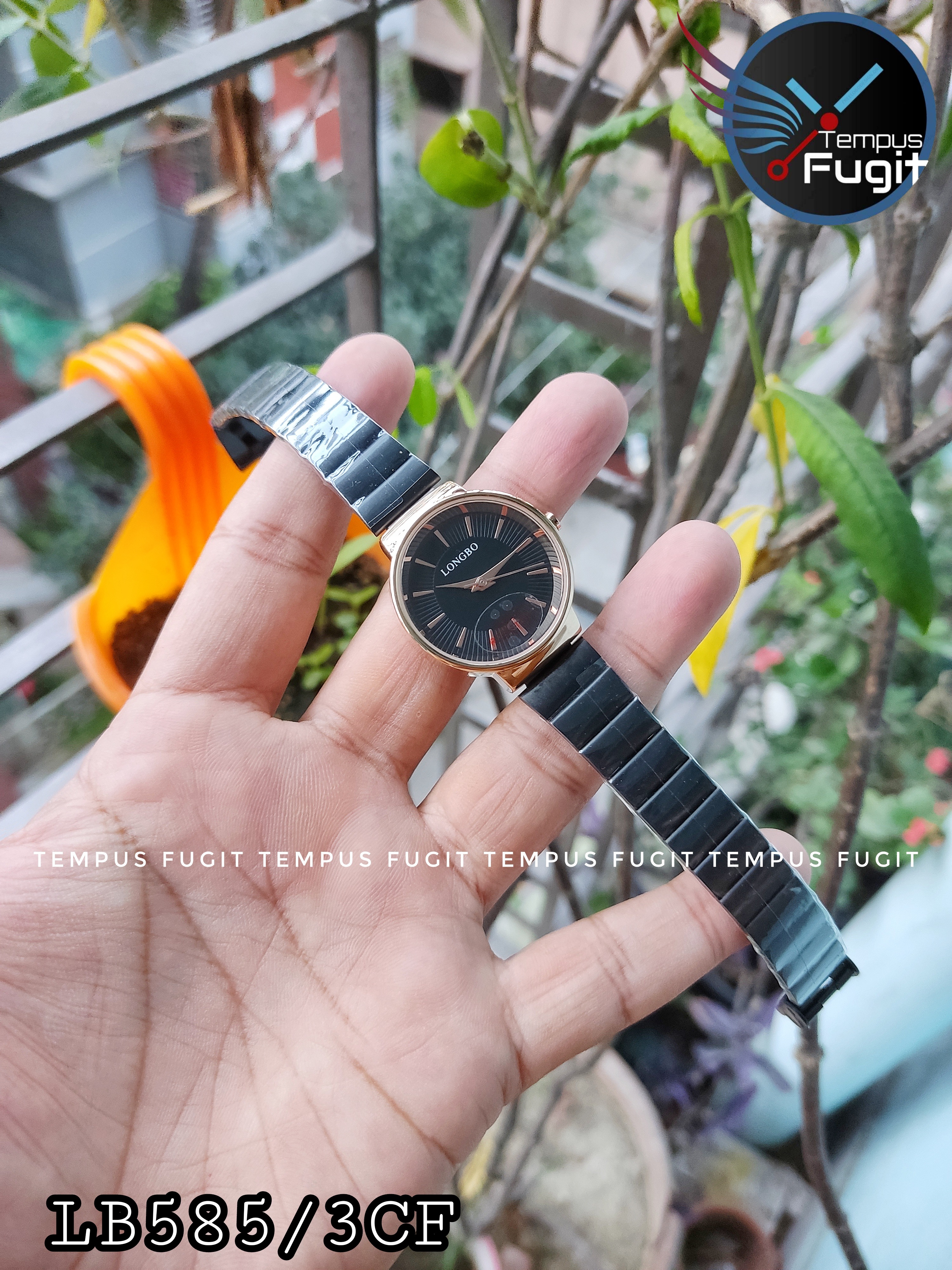 Longbo 80899 Ladies Chain Watch- Black Dial- Rose Golden Bezel- Black Chain- TF Code LB585/3CF_img_0