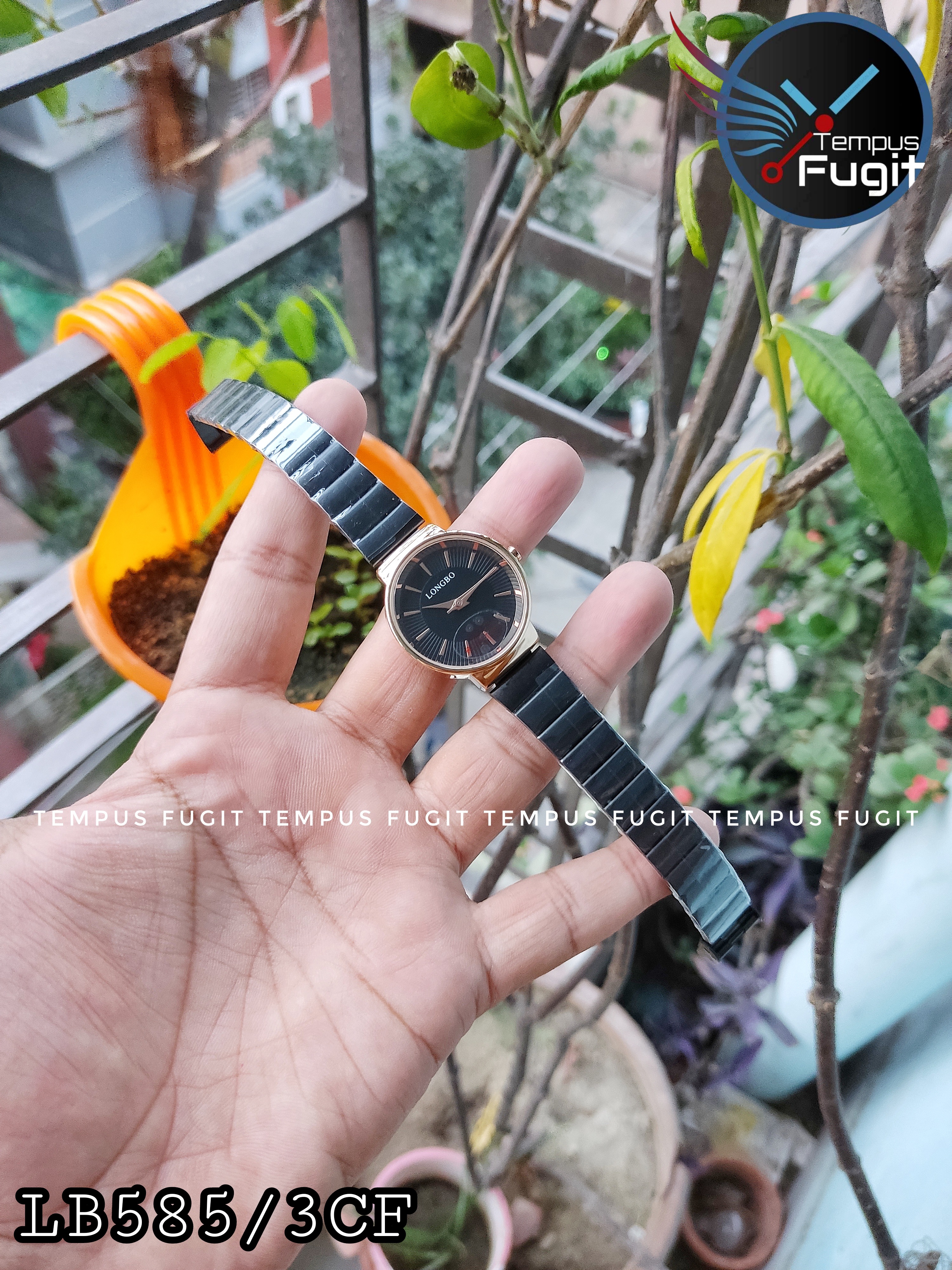 Longbo 80899 Ladies Chain Watch- Black Dial- Rose Golden Bezel- Black Chain- TF Code LB585/3CF_img_1