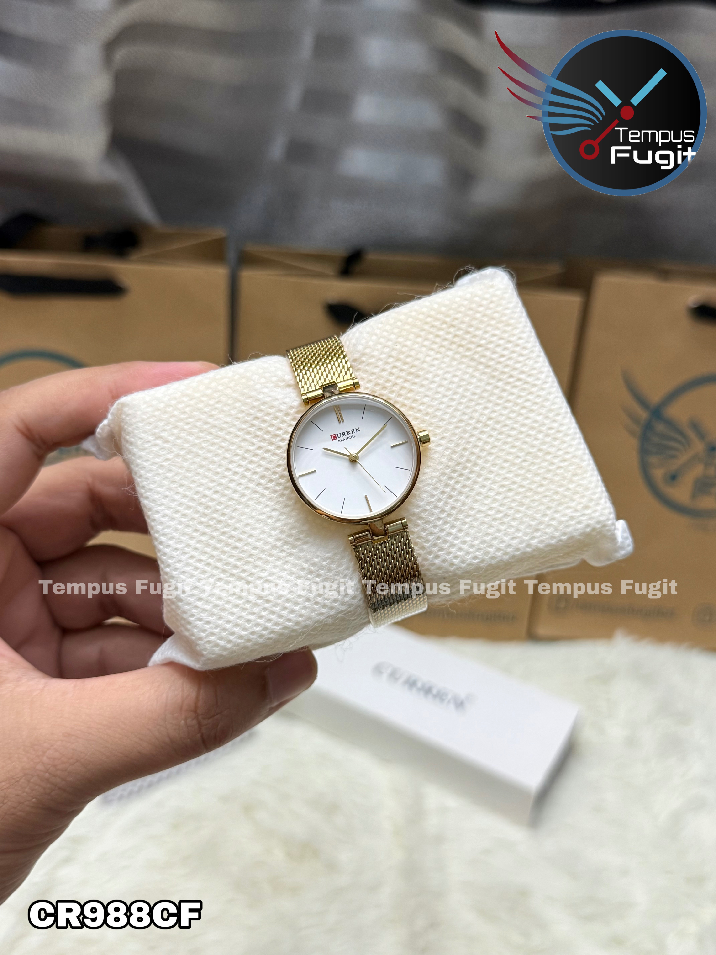 Curren 9038 Ladies Chain Watch- Silver Dial- Golden Bezel- Golden Mesh Chain- TF Code CR988CF_img_4