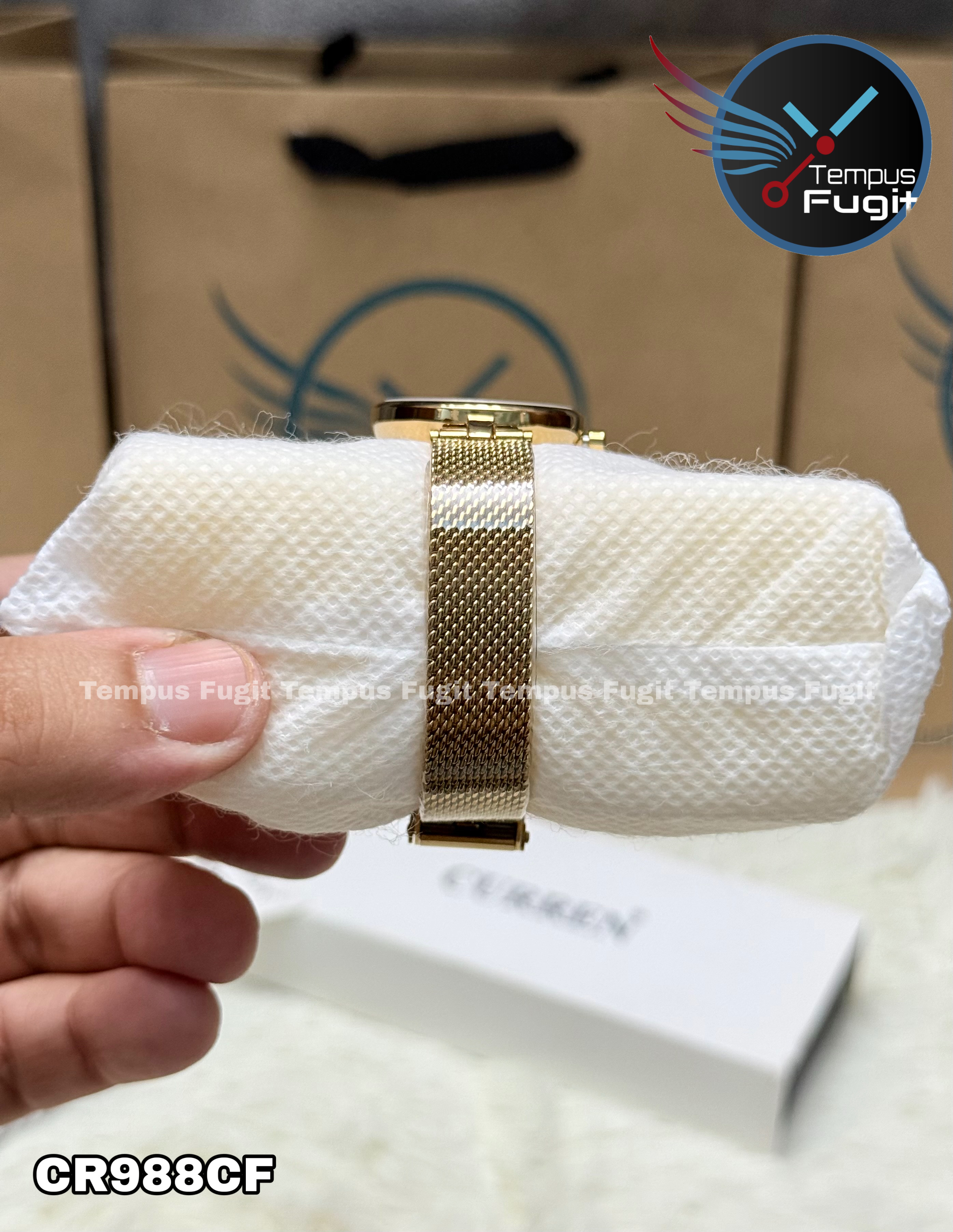 Curren 9038 Ladies Chain Watch- Silver Dial- Golden Bezel- Golden Mesh Chain- TF Code CR988CF_img_7