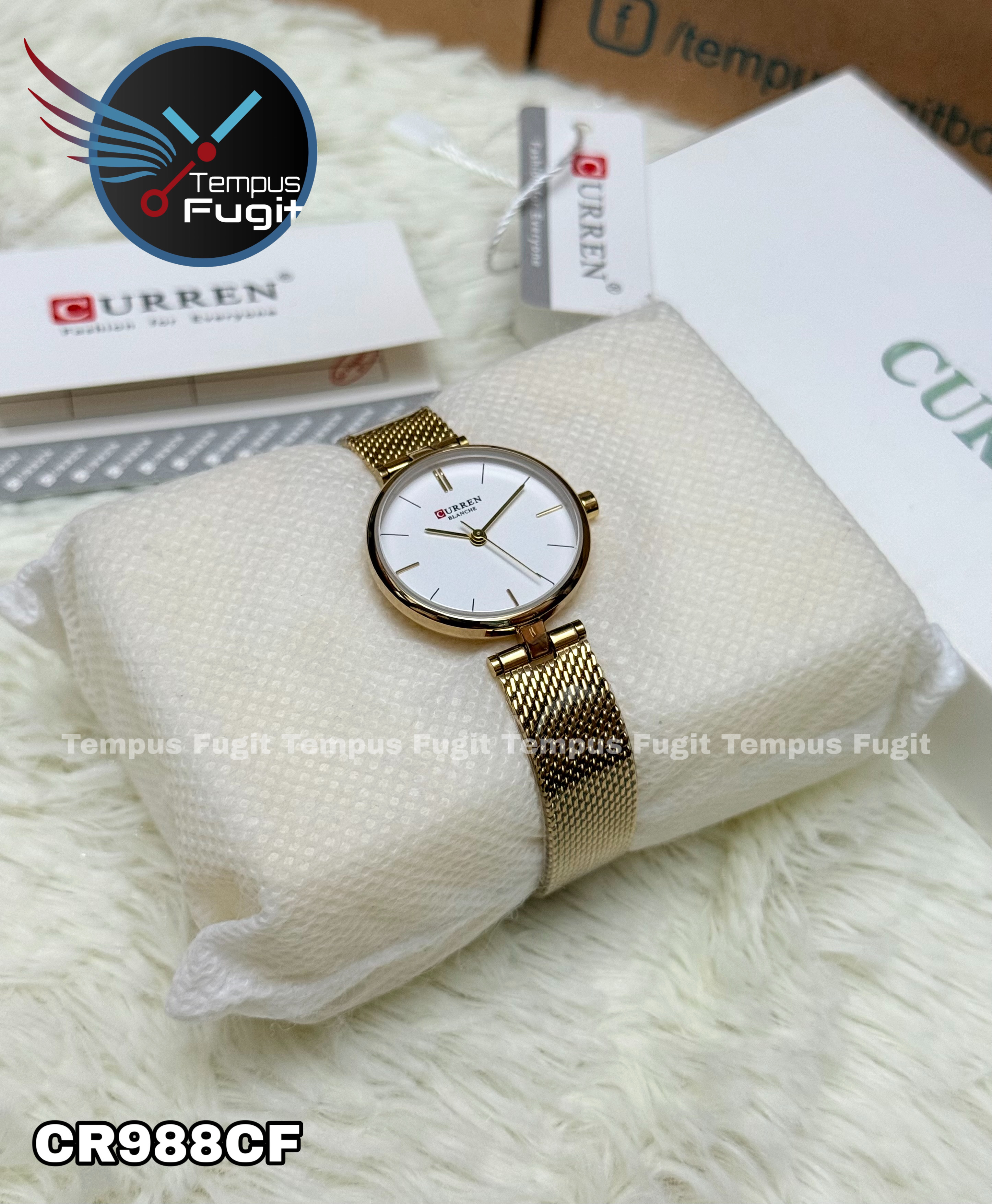 Curren 9038 Ladies Chain Watch- Silver Dial- Golden Bezel- Golden Mesh Chain- TF Code CR988CF_img_8