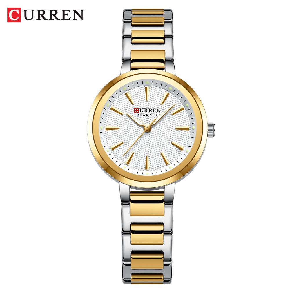 Curren 9109 Ladies Chain Watch- White Dial- Golden Bezel- Silver+Golden Chain- TF Code CR992CF_img_0