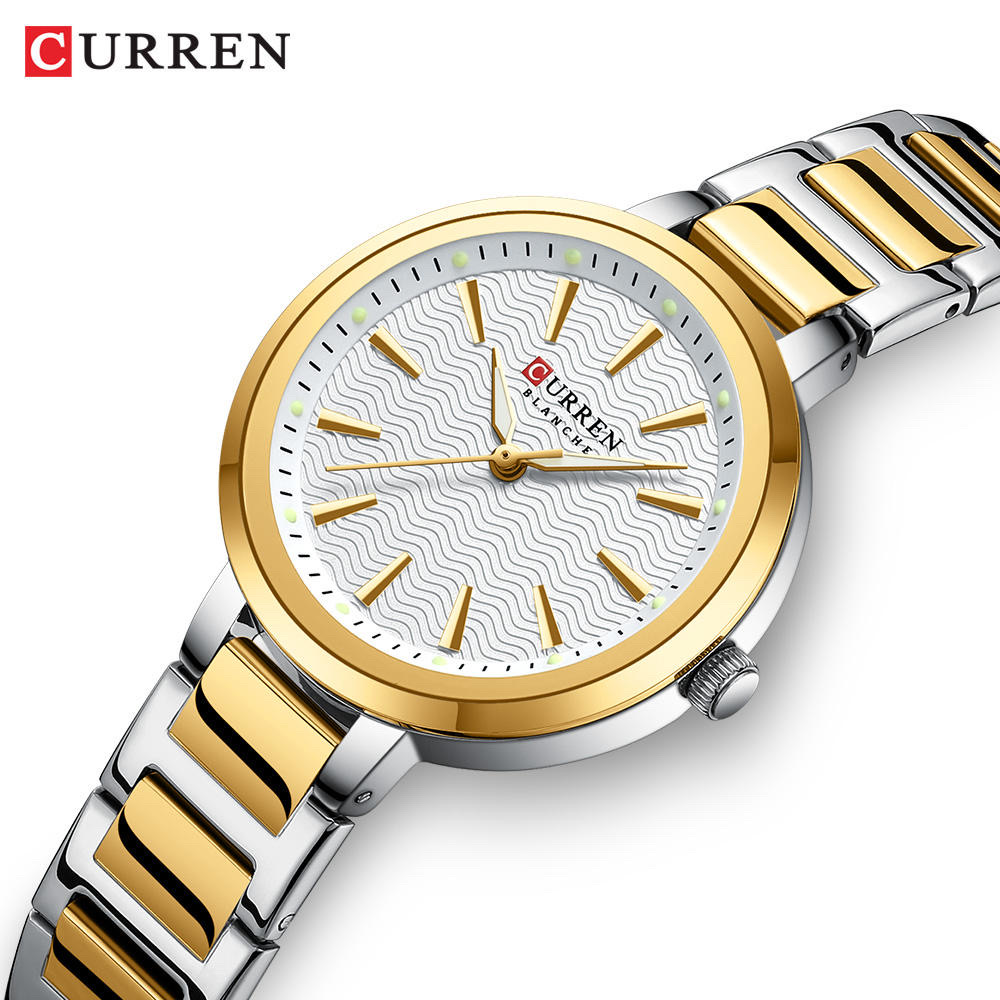 Curren 9109 Ladies Chain Watch- White Dial- Golden Bezel- Silver+Golden Chain- TF Code CR992CF_img_1