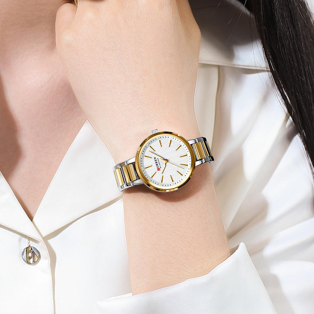 Curren 9109 Ladies Chain Watch- White Dial- Golden Bezel- Silver+Golden Chain- TF Code CR992CF_img_2