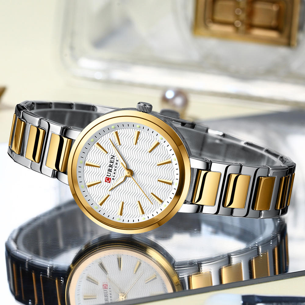 Curren 9109 Ladies Chain Watch- White Dial- Golden Bezel- Silver+Golden Chain- TF Code CR992CF_img_3