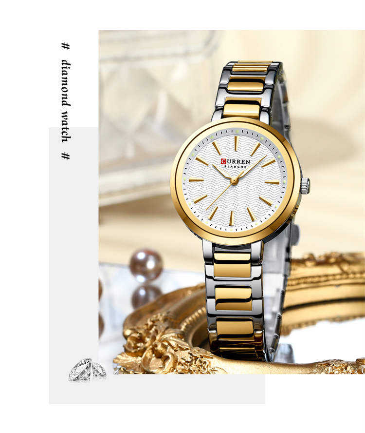 Curren 9109 Ladies Chain Watch- White Dial- Golden Bezel- Silver+Golden Chain- TF Code CR992CF_img_4