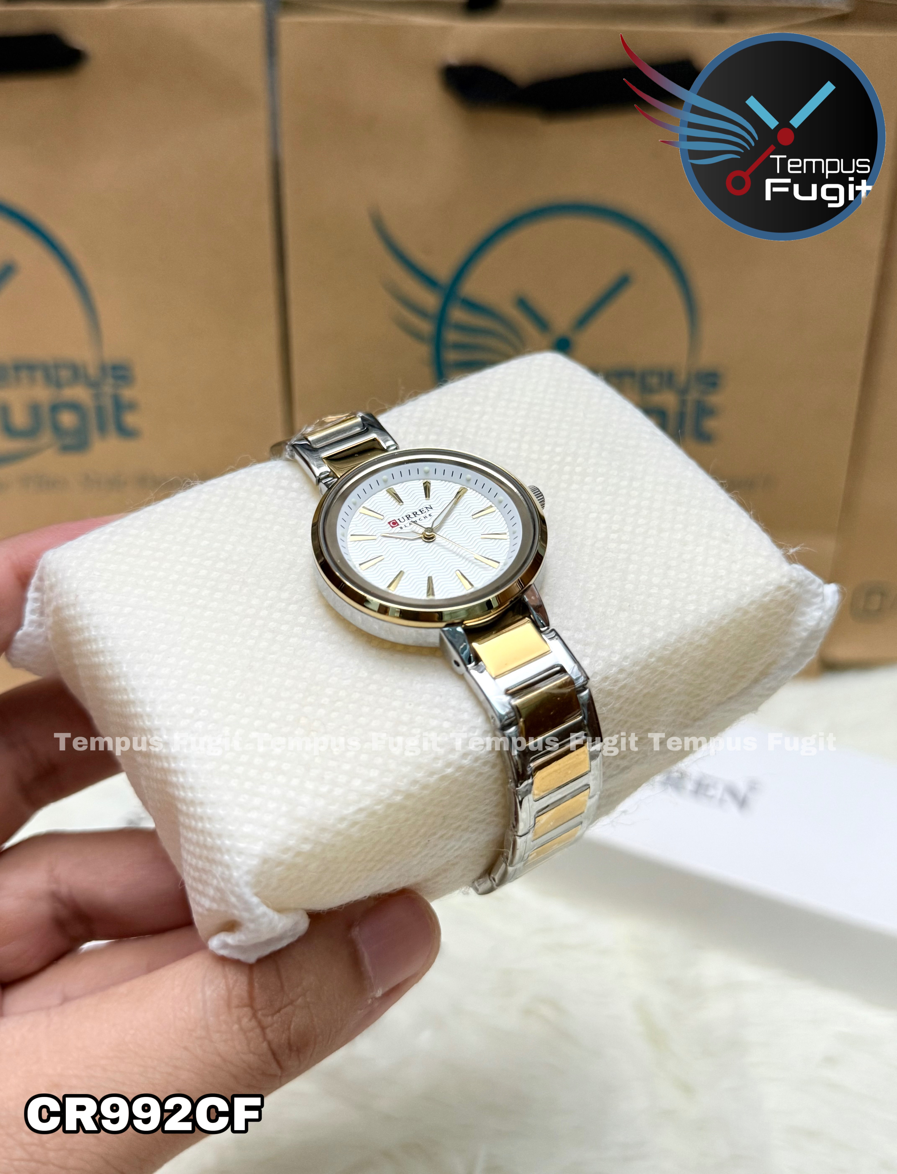 Curren 9109 Ladies Chain Watch- White Dial- Golden Bezel- Silver+Golden Chain- TF Code CR992CF_img_6