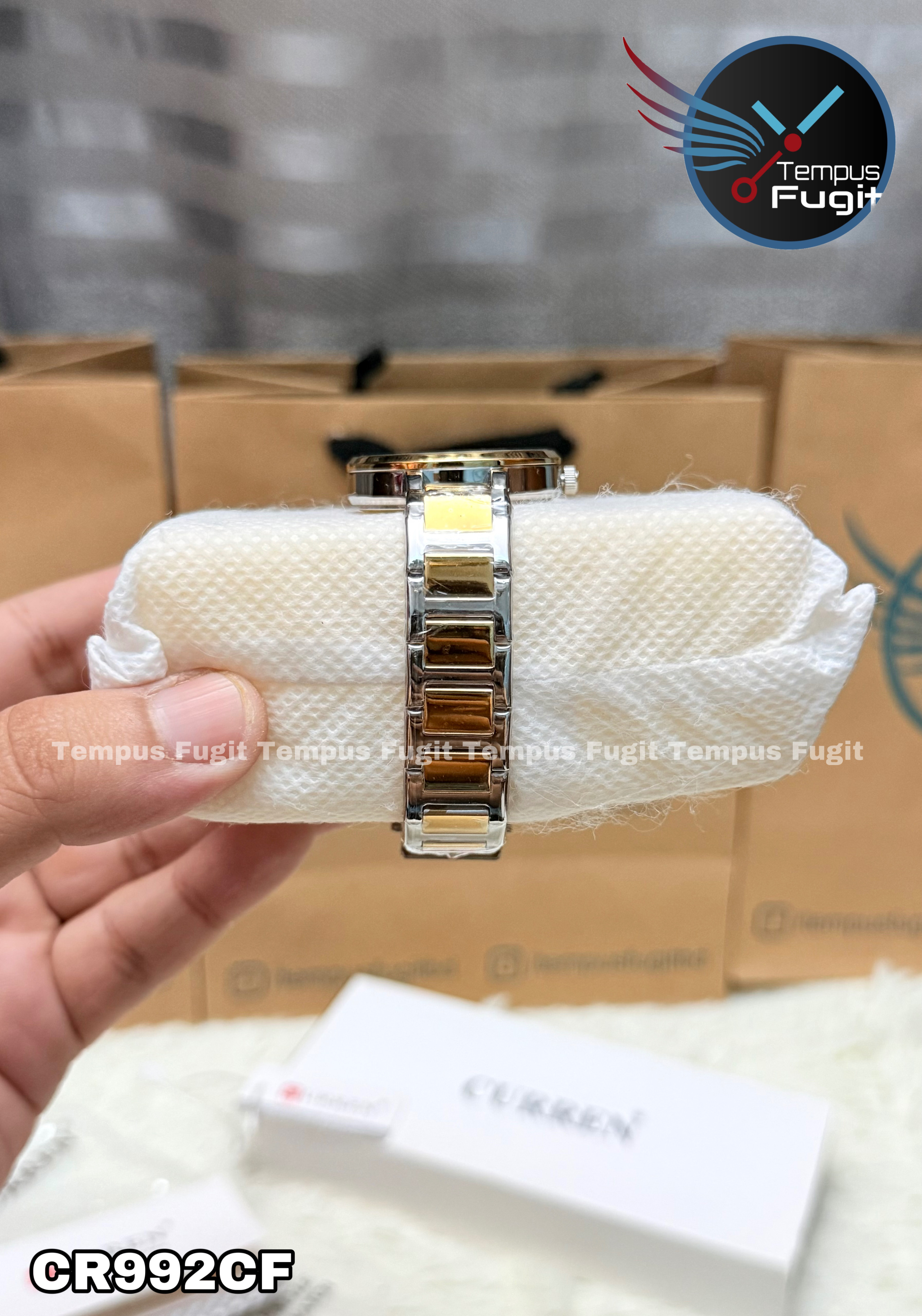 Curren 9109 Ladies Chain Watch- White Dial- Golden Bezel- Silver+Golden Chain- TF Code CR992CF_img_7