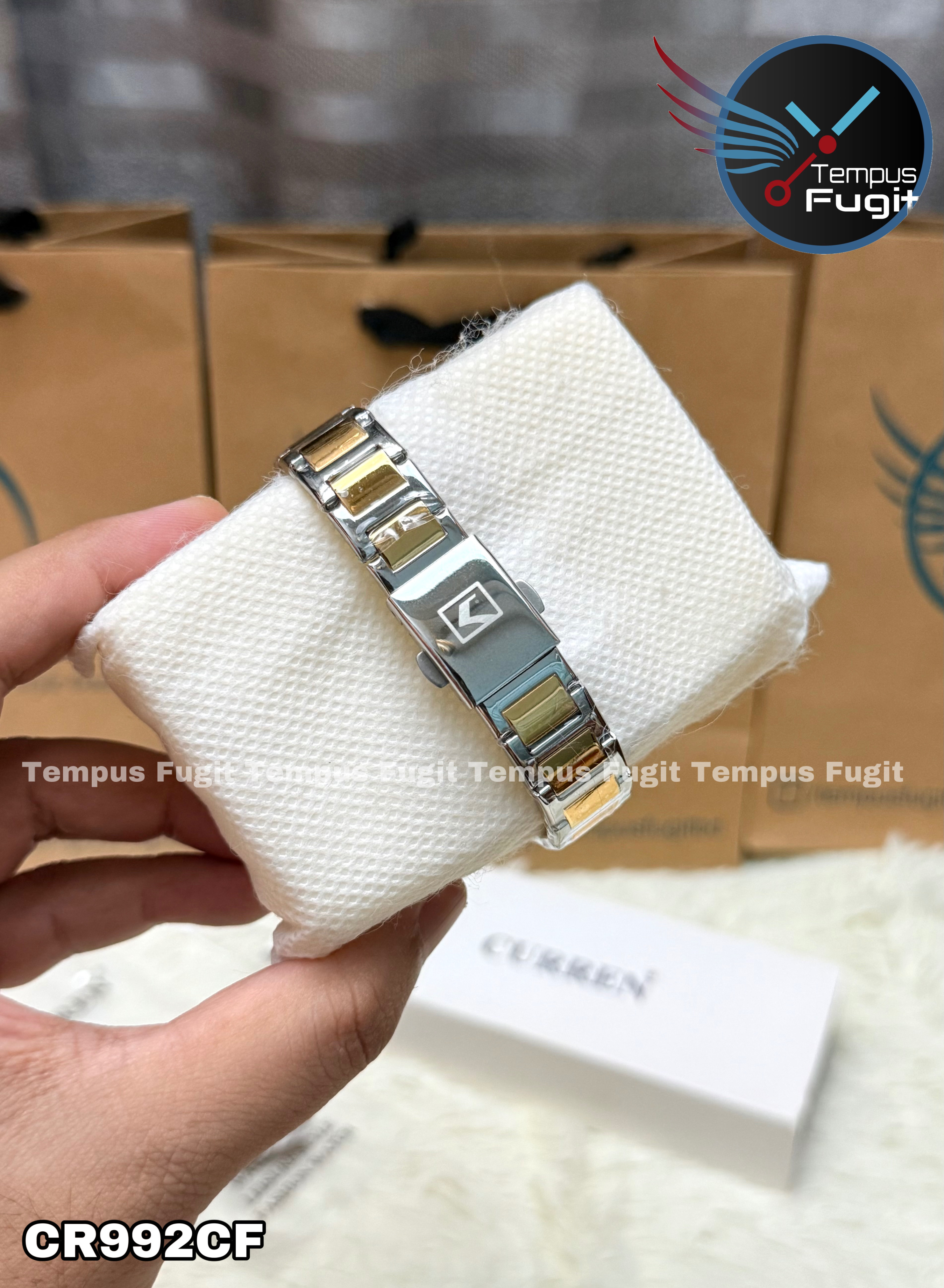 Curren 9109 Ladies Chain Watch- White Dial- Golden Bezel- Silver+Golden Chain- TF Code CR992CF_img_8