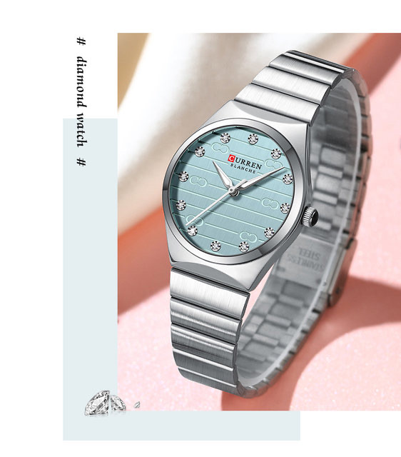Curren 9110 Ladies Chain Watch- Light Blue Dial- Silver Bezel- Silver Chain- TF Code CR993CF_img_3