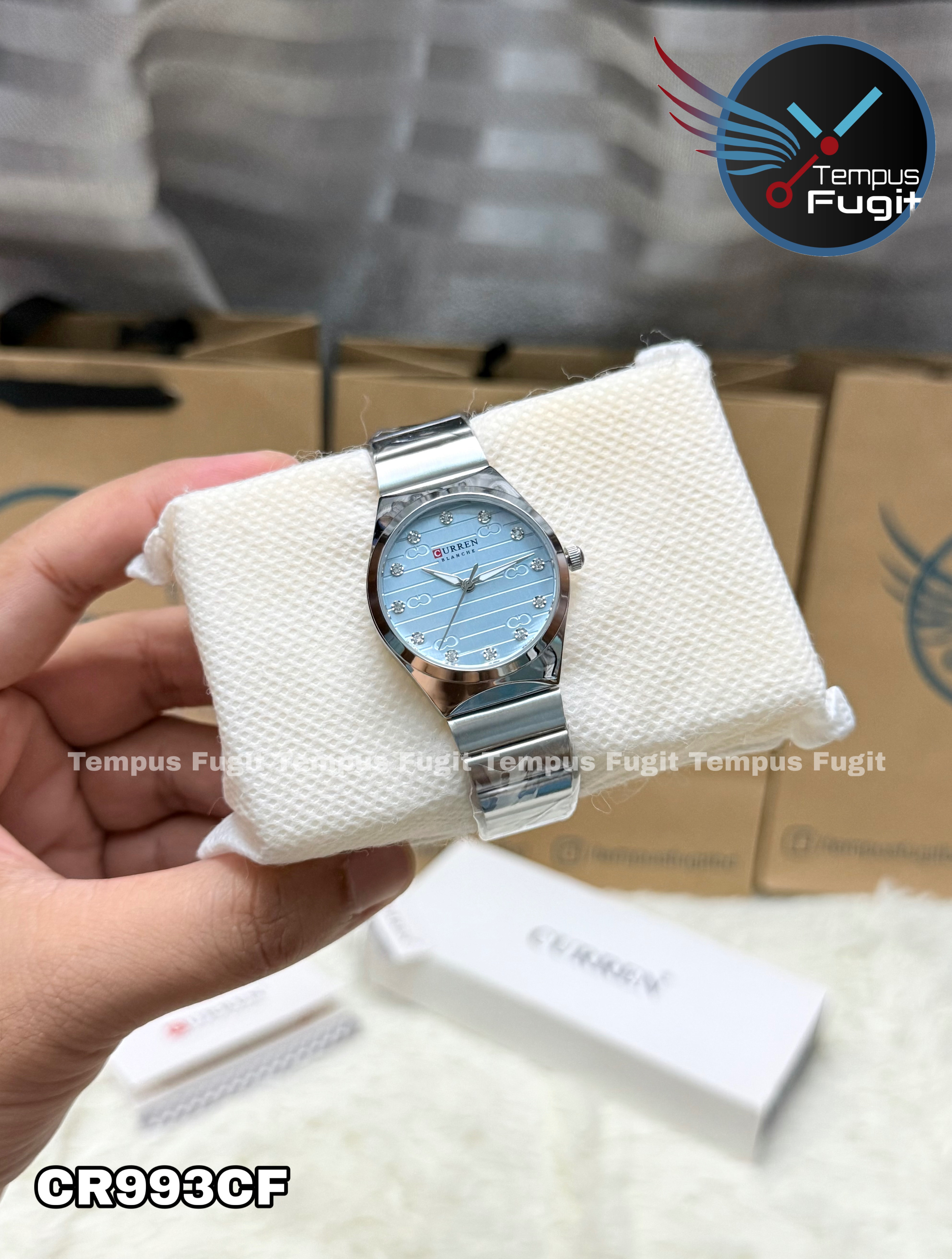 Curren 9110 Ladies Chain Watch- Light Blue Dial- Silver Bezel- Silver Chain- TF Code CR993CF_img_4