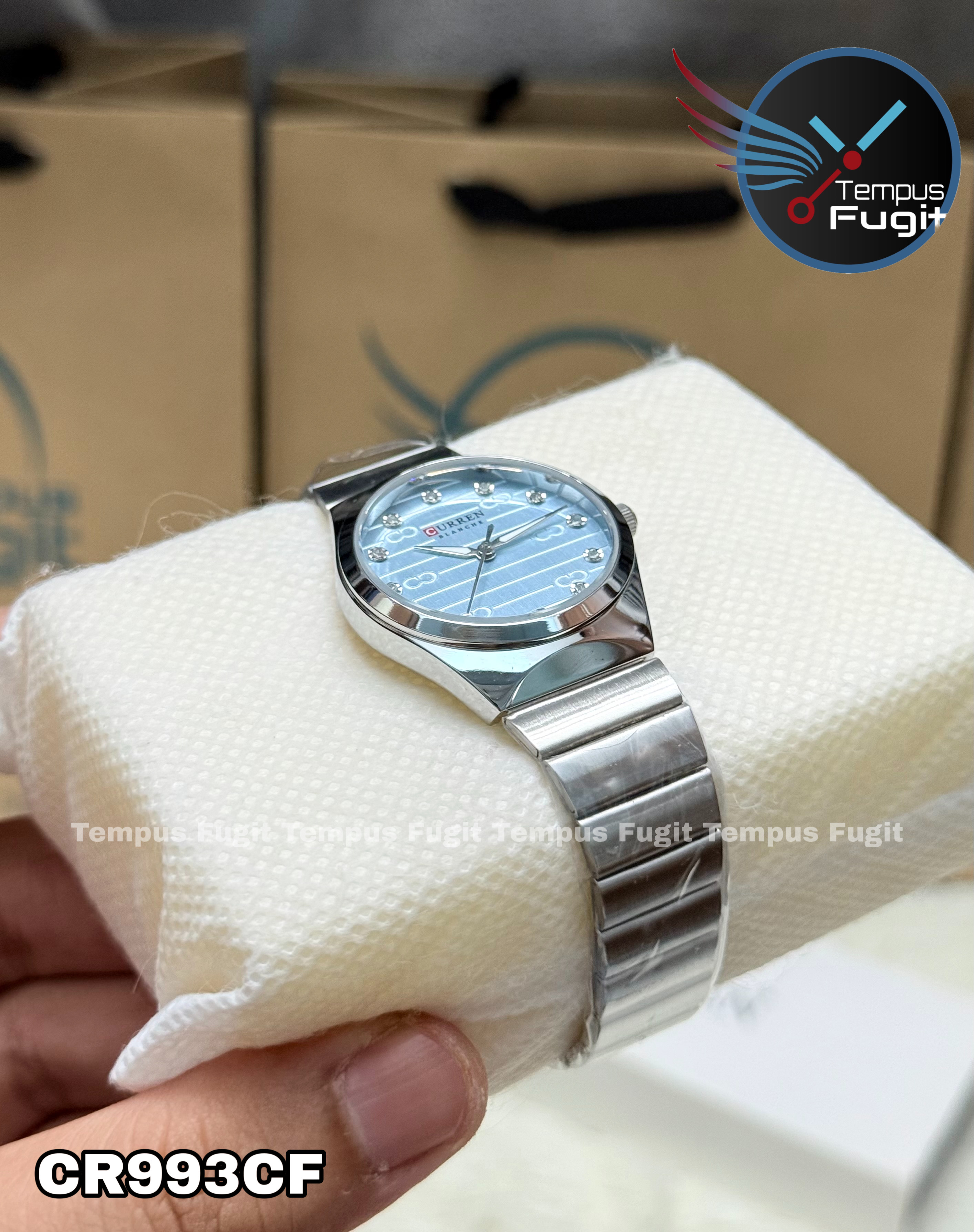 Curren 9110 Ladies Chain Watch- Light Blue Dial- Silver Bezel- Silver Chain- TF Code CR993CF_img_6