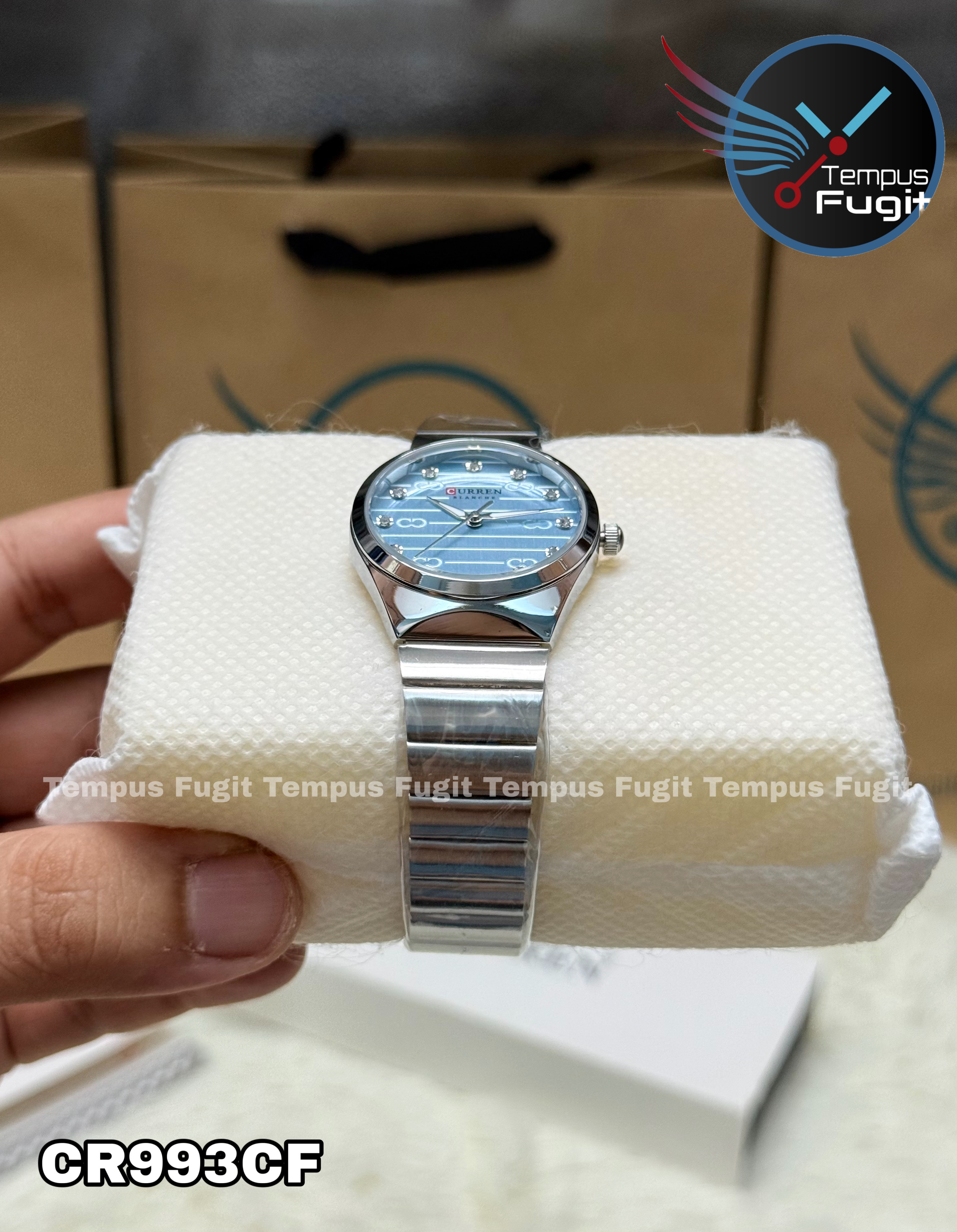 Curren 9110 Ladies Chain Watch- Light Blue Dial- Silver Bezel- Silver Chain- TF Code CR993CF_img_7