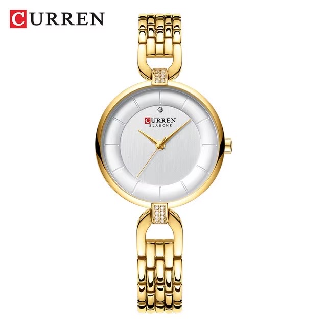 Curren 9052 Ladies Chain Watch- Silver+White Dial- Golden Bezel- Golden Chain- TF Code CR999CF_img_0