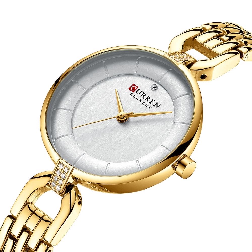 Curren 9052 Ladies Chain Watch- Silver+White Dial- Golden Bezel- Golden Chain- TF Code CR999CF_img_1