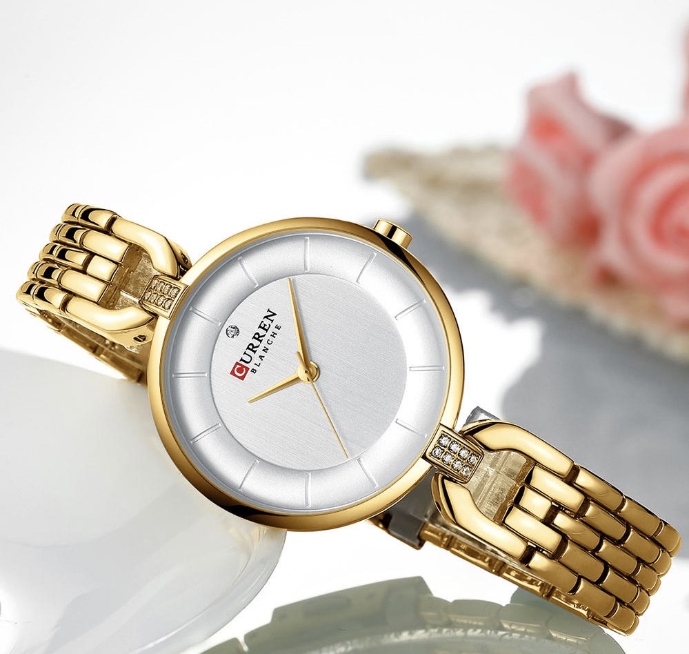 Curren 9052 Ladies Chain Watch- Silver+White Dial- Golden Bezel- Golden Chain- TF Code CR999CF_img_3