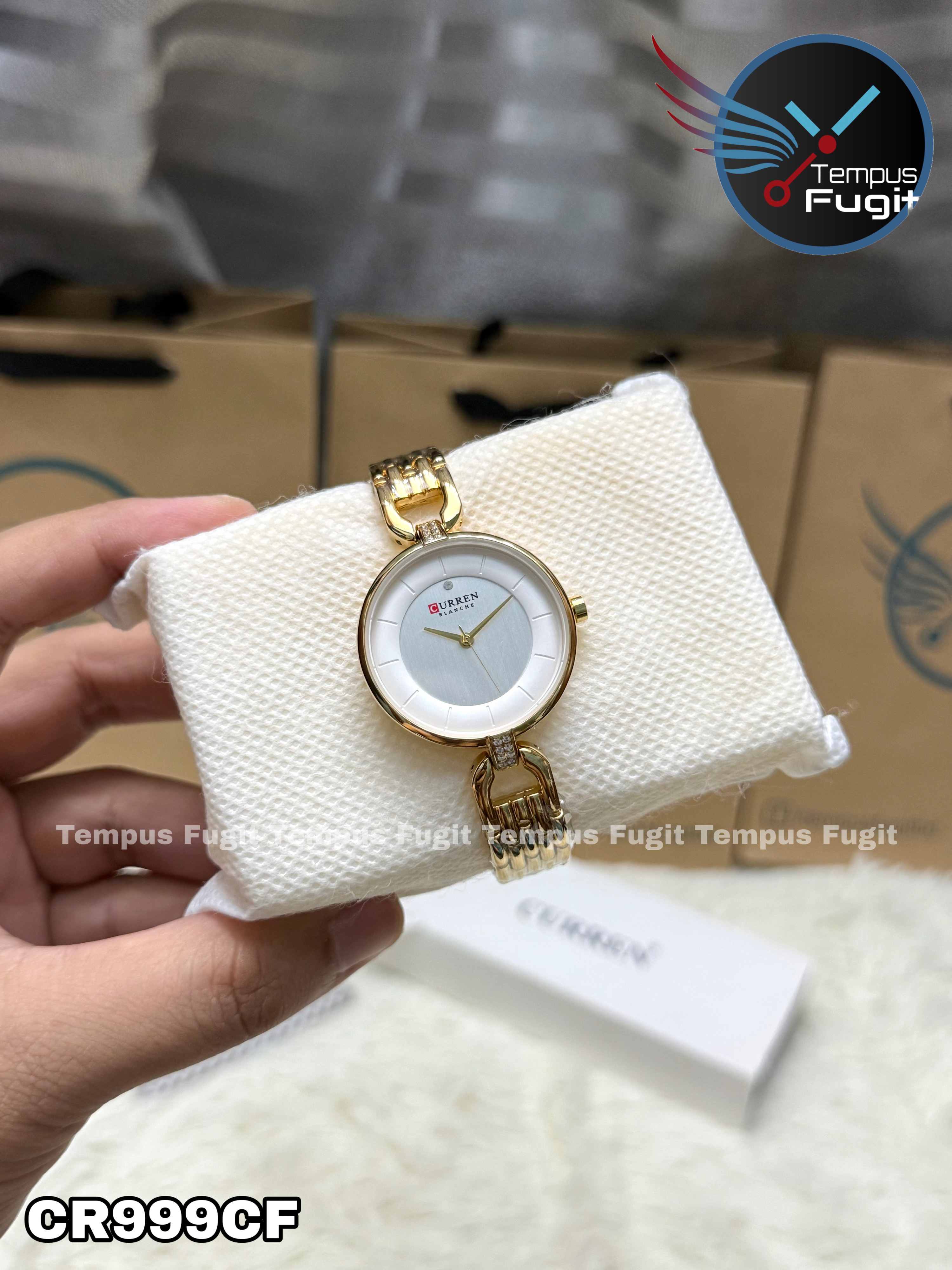 Curren 9052 Ladies Chain Watch- Silver+White Dial- Golden Bezel- Golden Chain- TF Code CR999CF_img_5