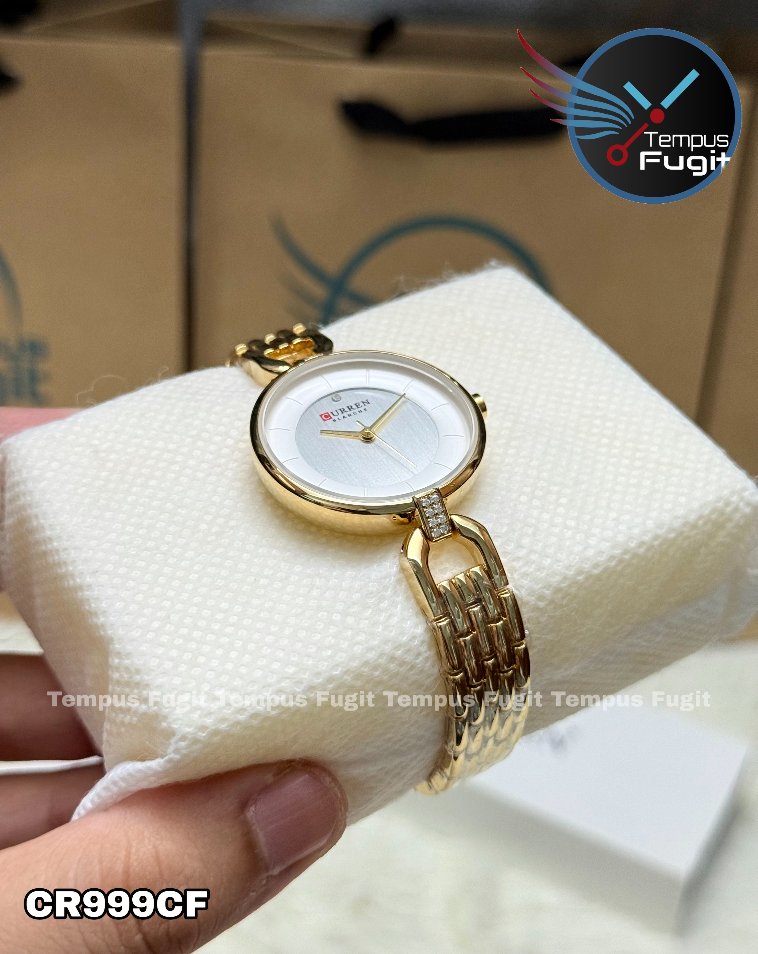 Curren 9052 Ladies Chain Watch- Silver+White Dial- Golden Bezel- Golden Chain- TF Code CR999CF_img_6