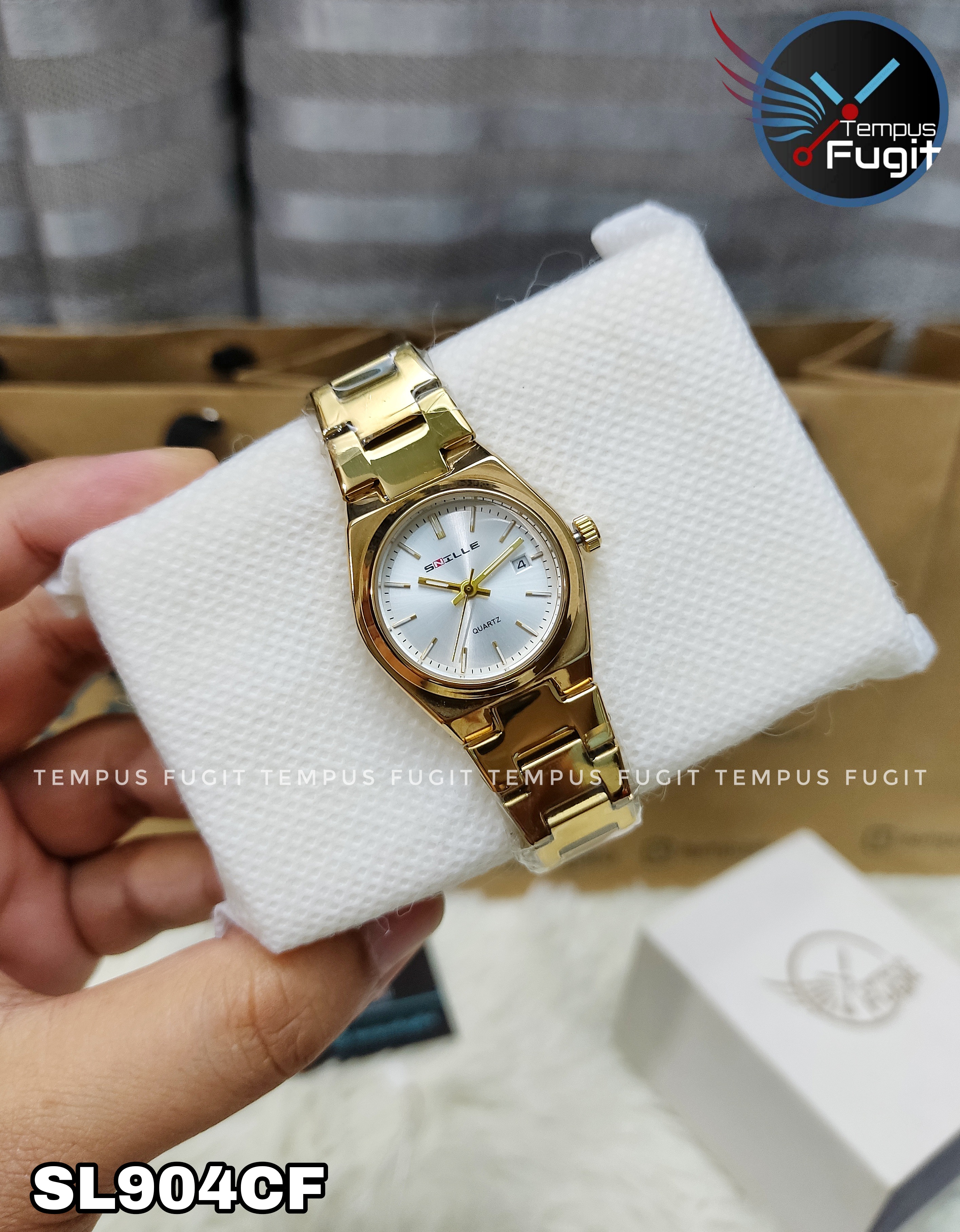 SNILLE 3019L Ladies Chain Watch- Silver Dial- Golden Bezel- Golden Chain- TF Code SL904CF_img_0