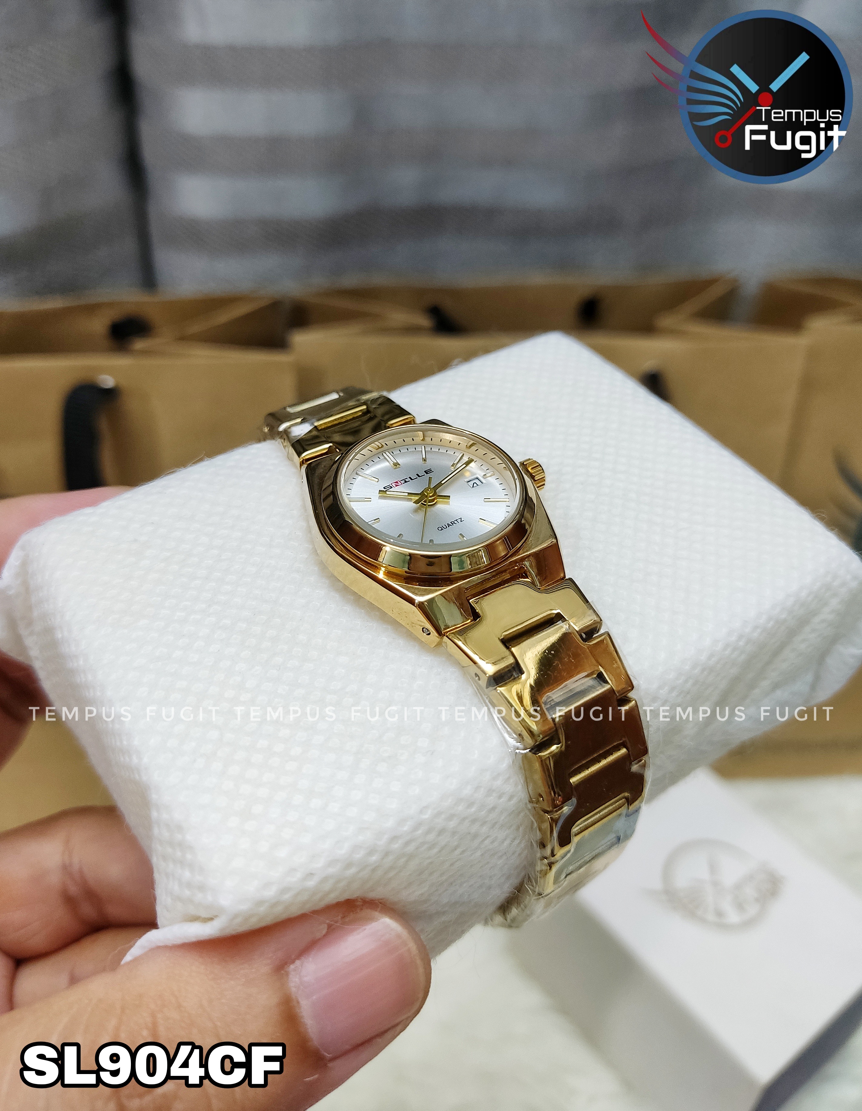 SNILLE 3019L Ladies Chain Watch- Silver Dial- Golden Bezel- Golden Chain- TF Code SL904CF_img_1