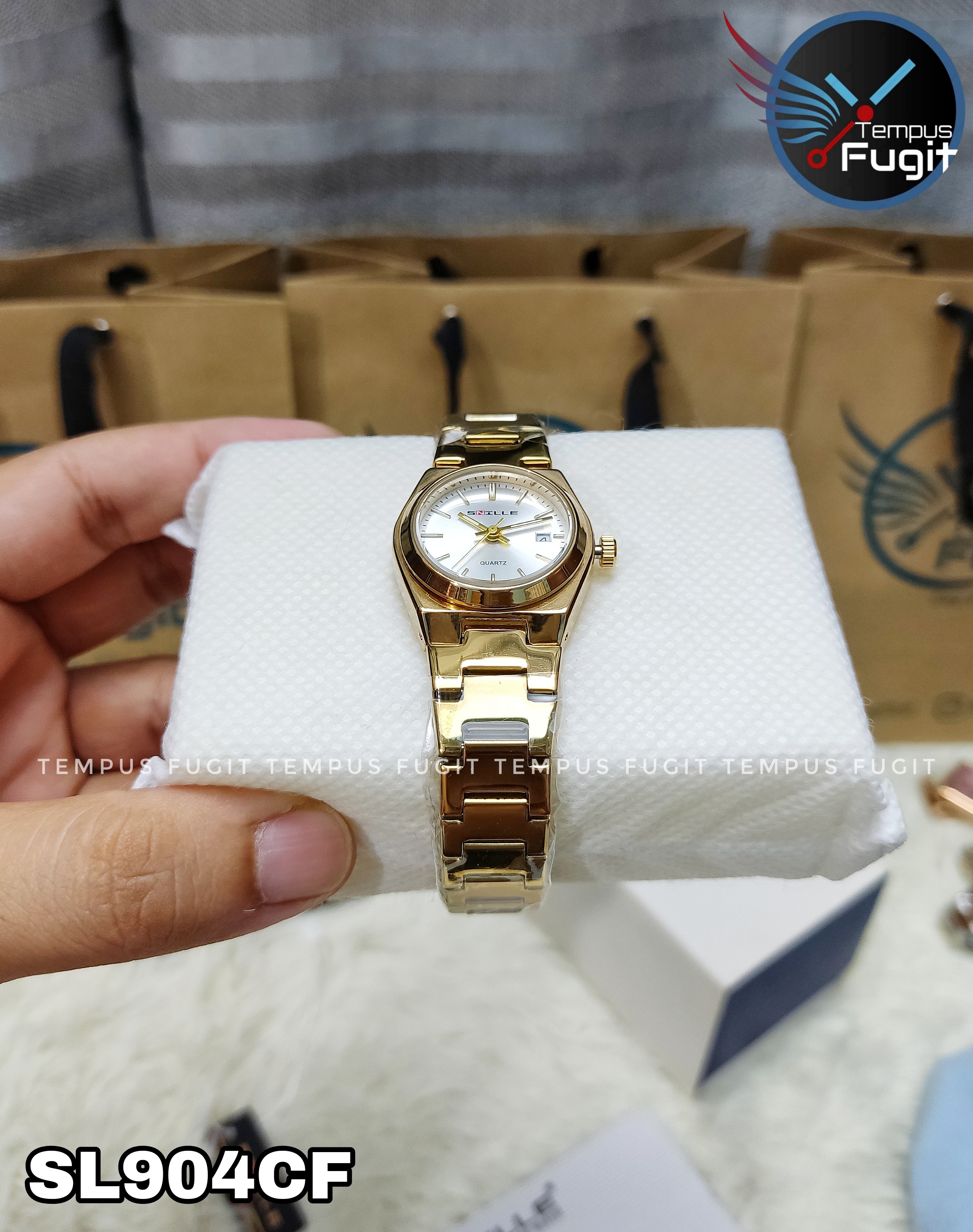 SNILLE 3019L Ladies Chain Watch- Silver Dial- Golden Bezel- Golden Chain- TF Code SL904CF_img_2