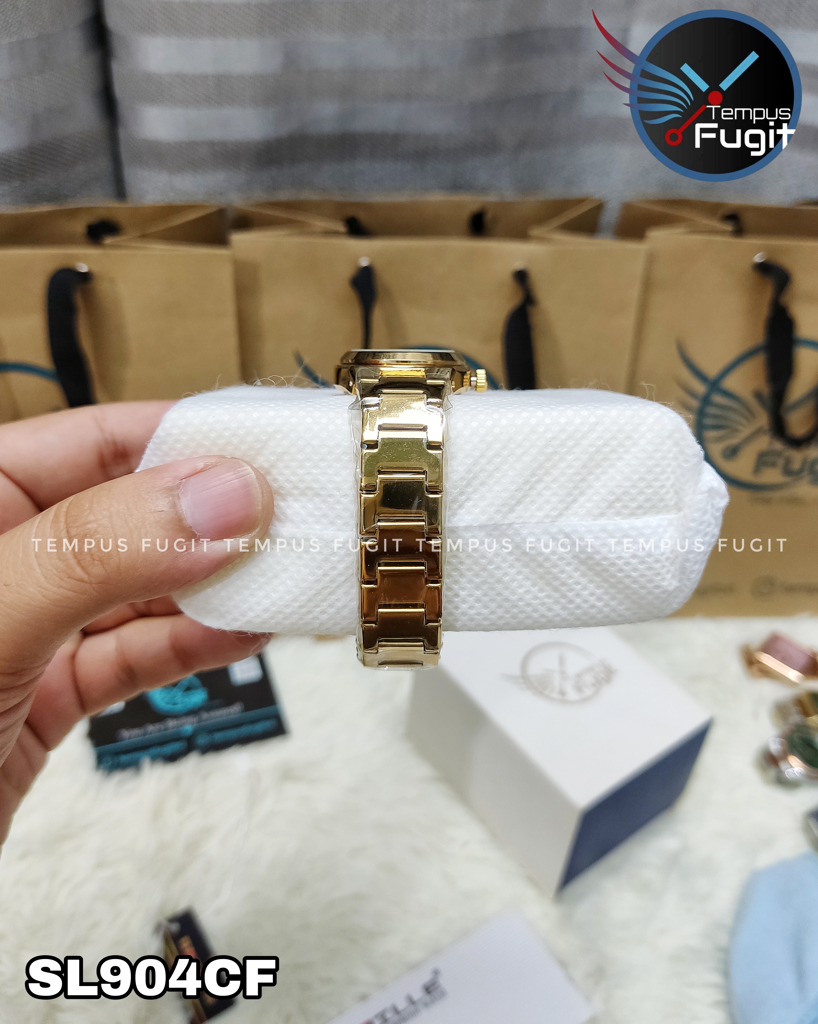 SNILLE 3019L Ladies Chain Watch- Silver Dial- Golden Bezel- Golden Chain- TF Code SL904CF_img_3