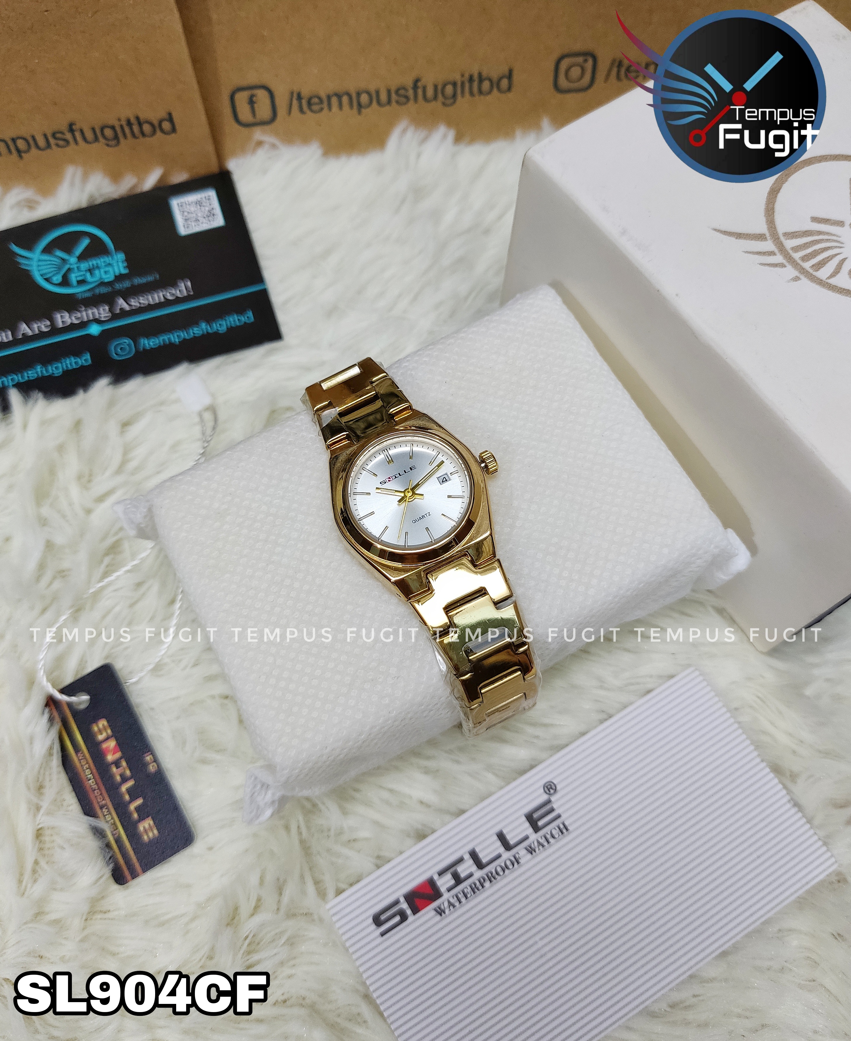 SNILLE 3019L Ladies Chain Watch- Silver Dial- Golden Bezel- Golden Chain- TF Code SL904CF_img_5
