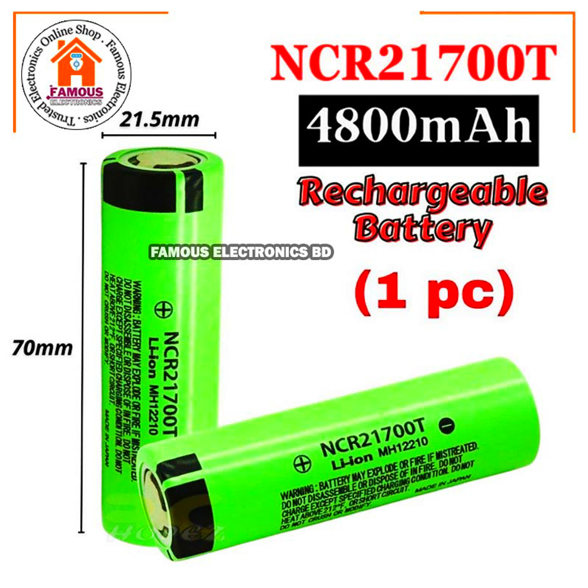 NCR-21700T 5000mAh li-ion battery 25A High Capacity NCR21700T 3.7V Lithium-ion Battery_img_0