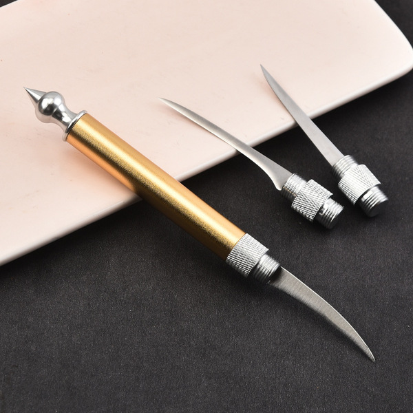 Food Thai style carving knife main knife single chef carved fruit sharp stainless steel knife double pointed knife_img_5
