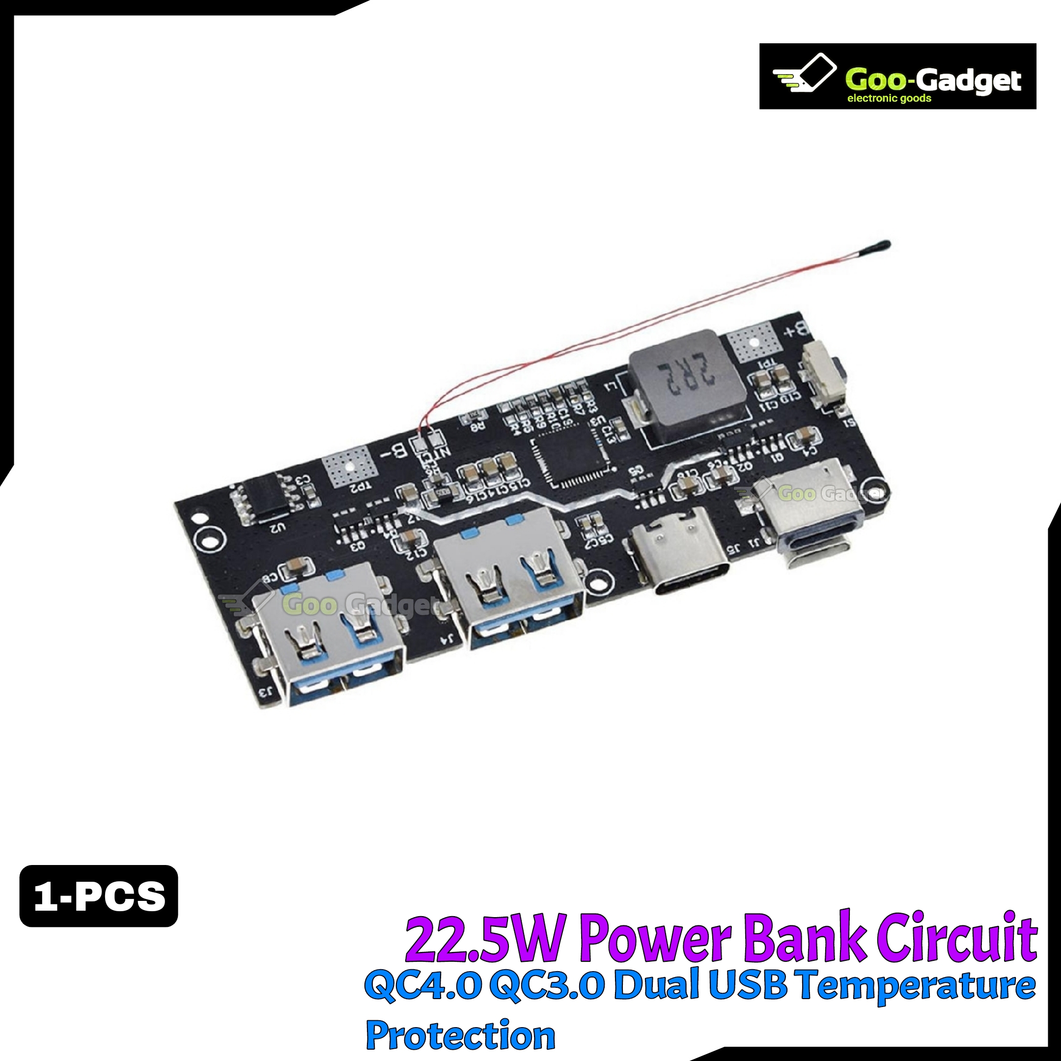 QC4.0 QC3.0 LED Dual USB Mobile Power Bank Module | 5V 4.5A 22.5W Micro/Type-C USB Charging with Temperature & Circuit Protection