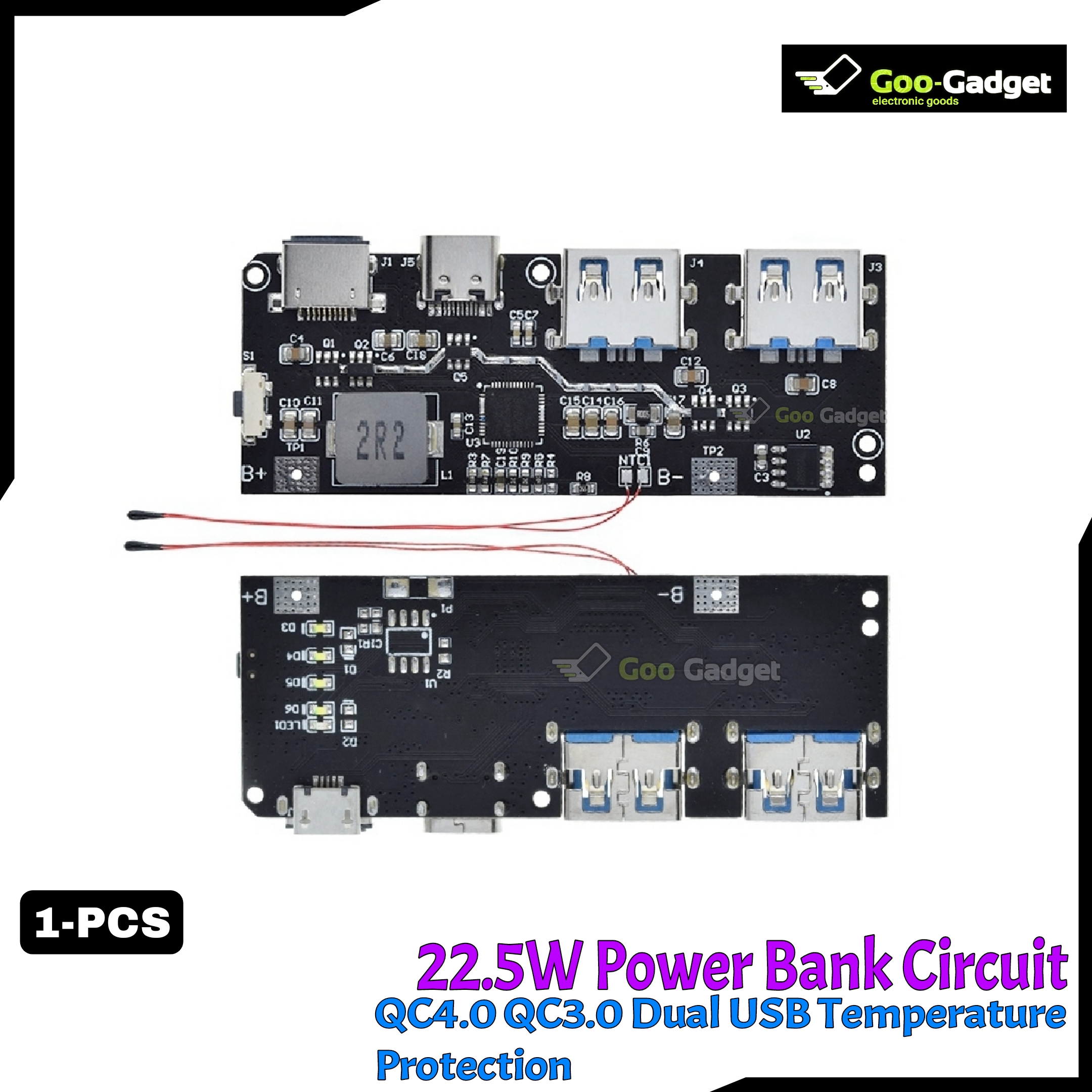 QC4.0 QC3.0 LED Dual USB Mobile Power Bank Module | 5V 4.5A 22.5W Micro/Type-C USB Charging with Temperature & Circuit Protection_img_1