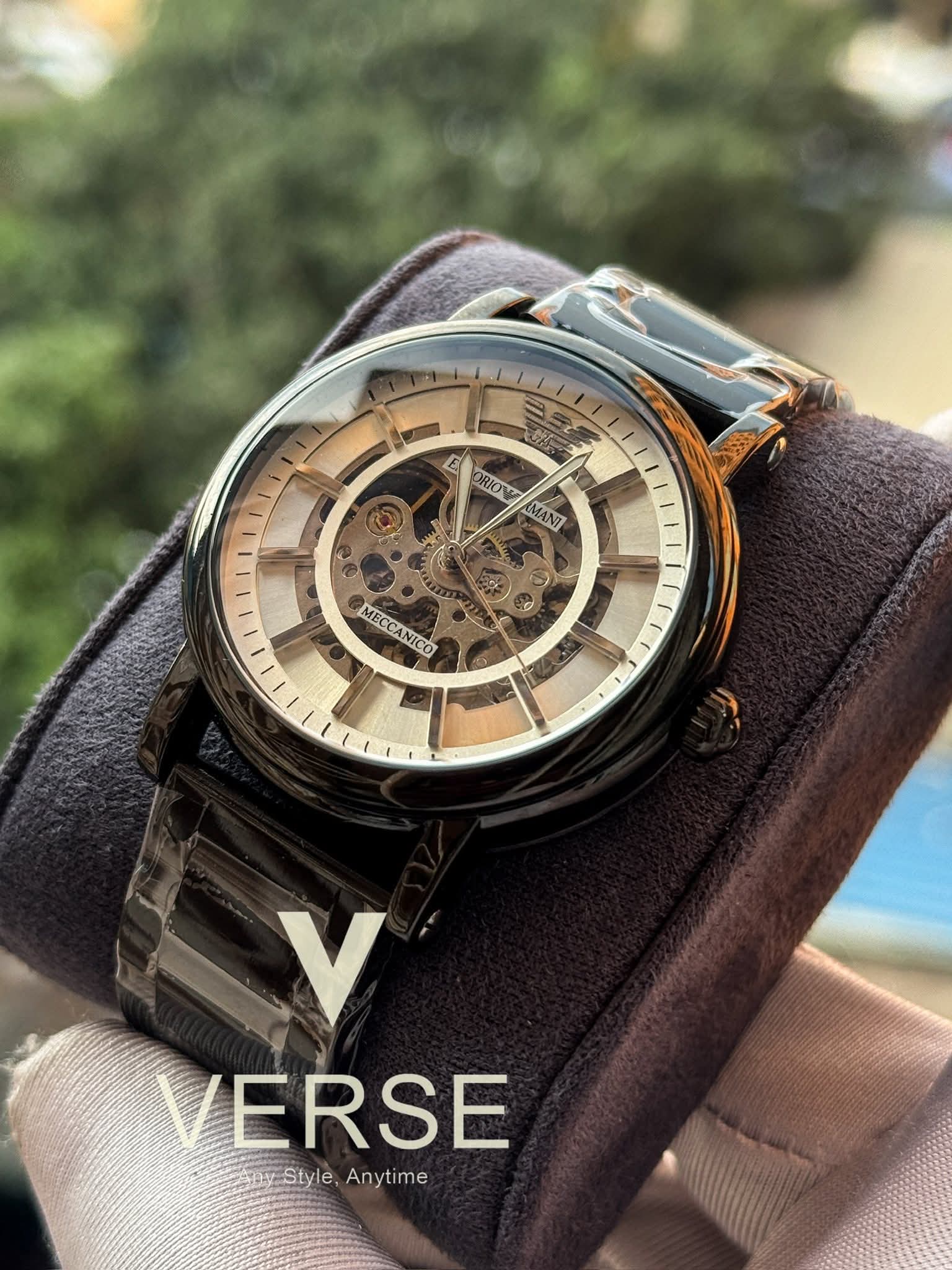 Armani black chain white dial