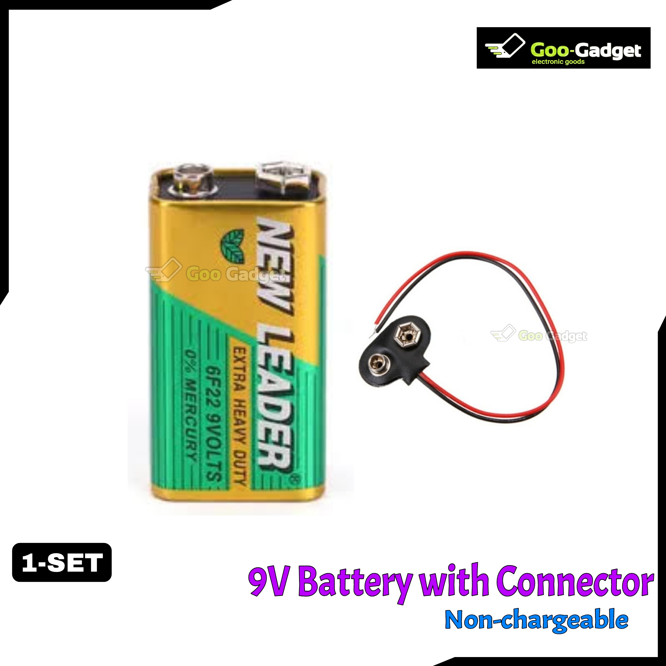 Leader 6F22 9V Battery with Connector