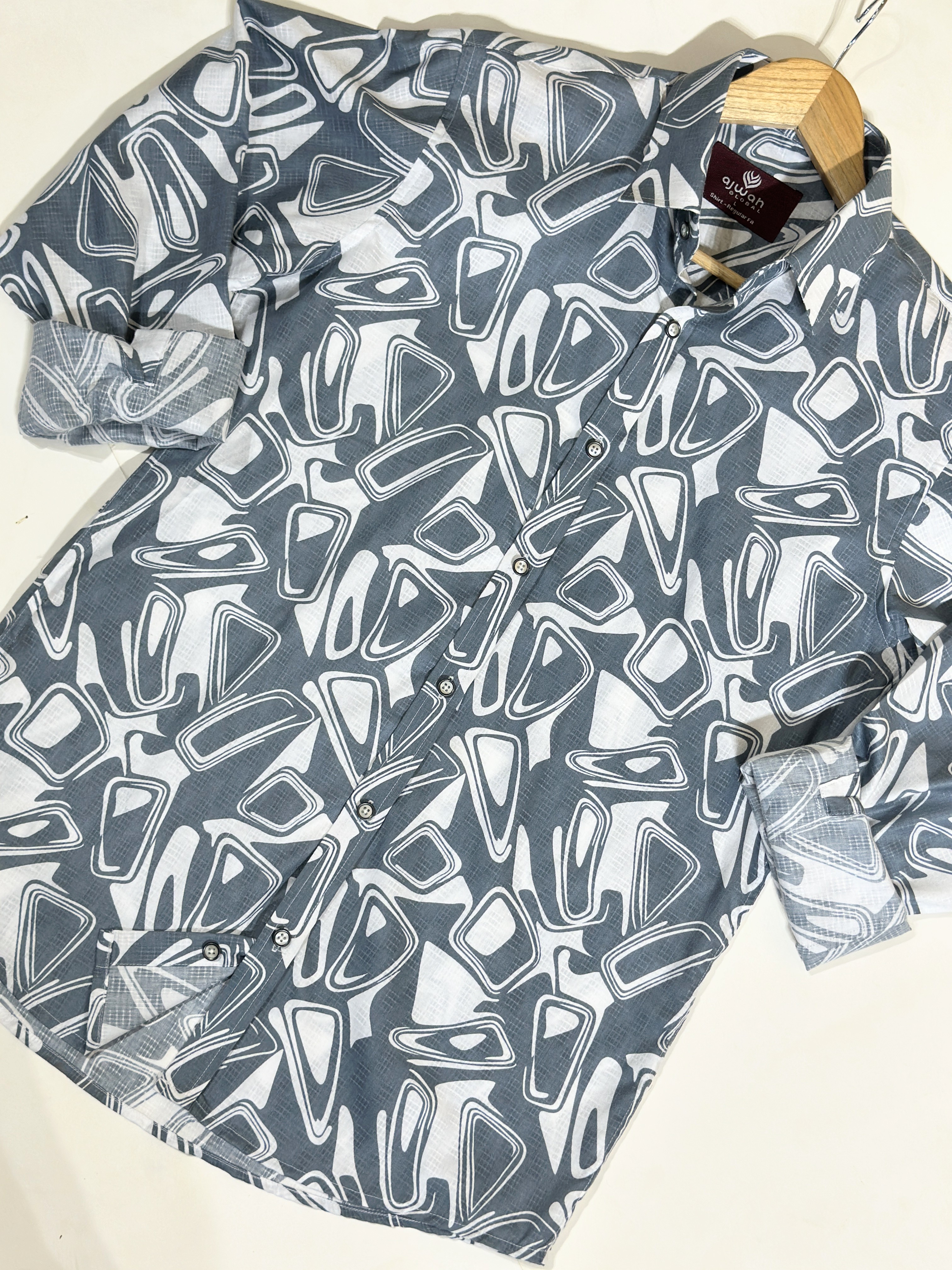 Grey Geometric Printed Casual Shirt_img_0