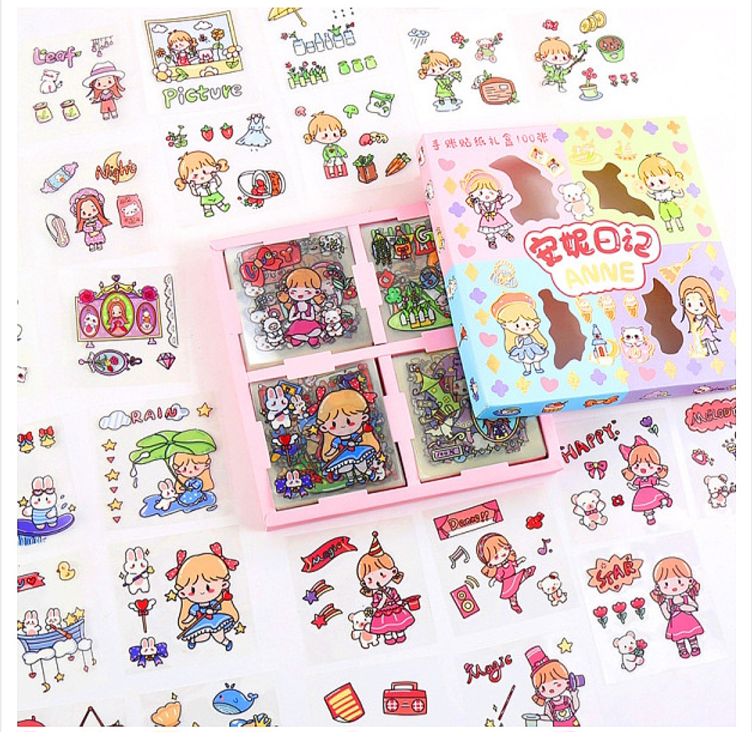 Goka hand account stickers 100 pte cute waterproof cartoon book PET mug stickers