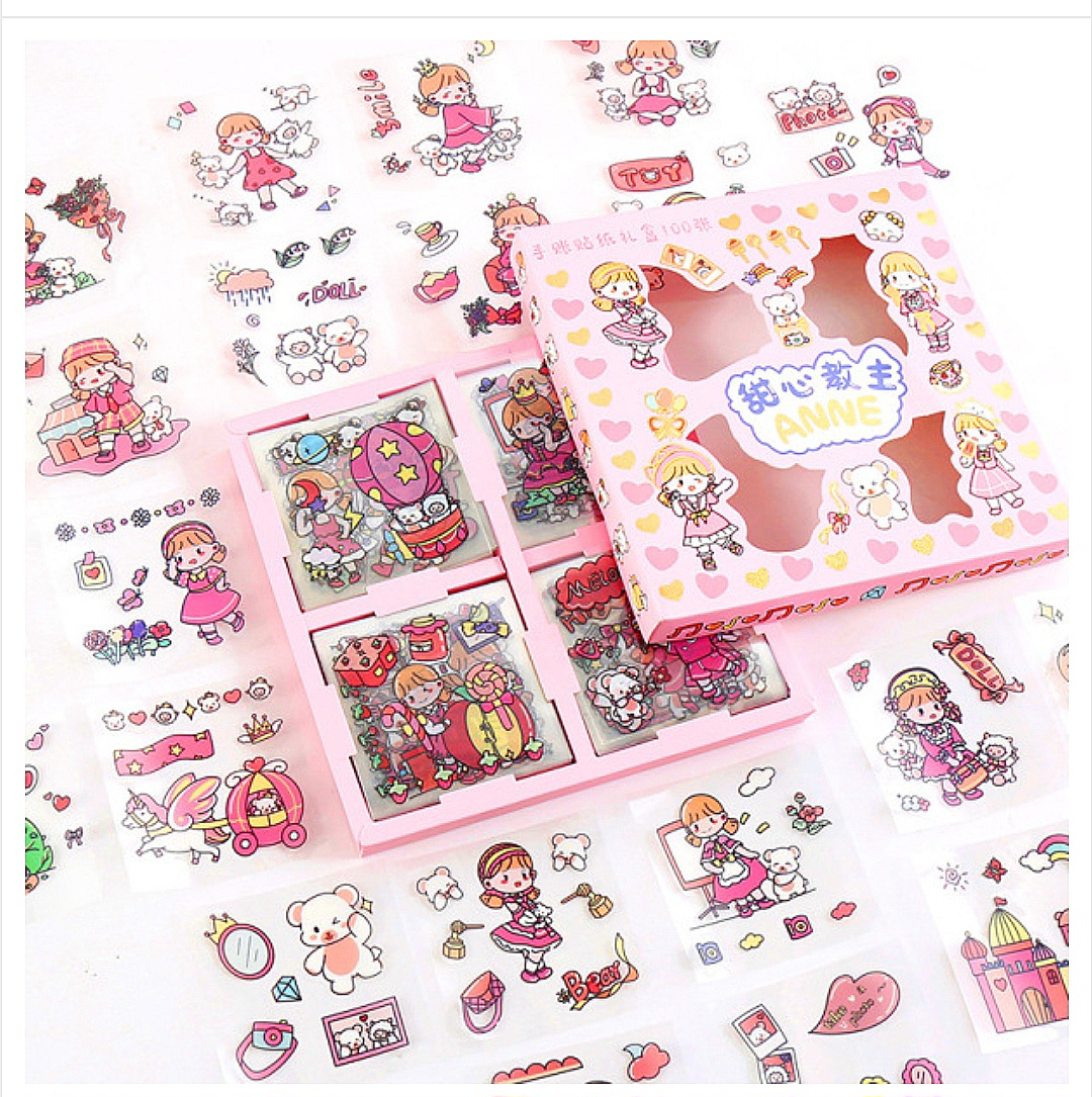 Goka hand account stickers 100 pte cute waterproof cartoon book PET mug stickers_img_5
