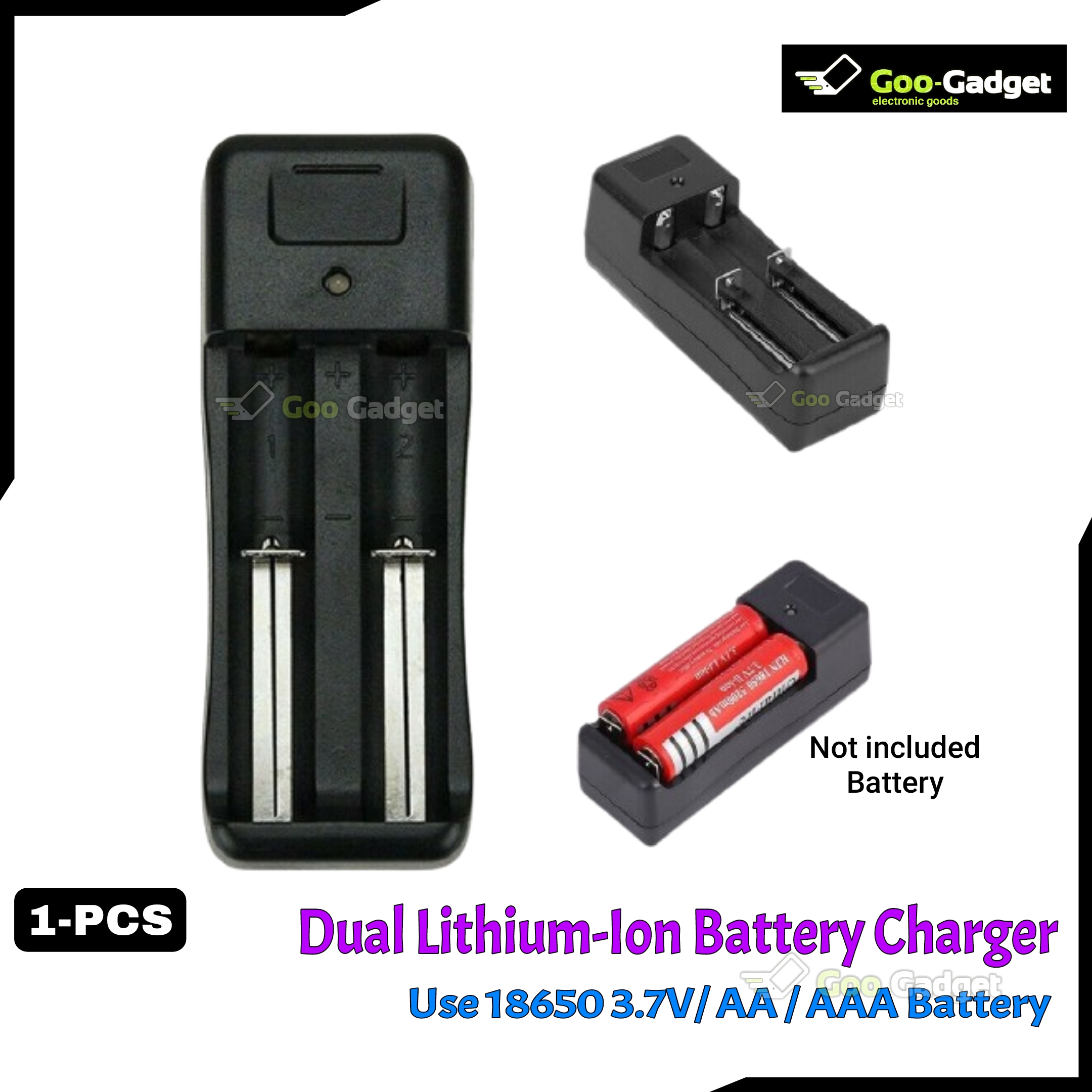 Universal Double Slot Battery Charger | 3.7V 18650/16340/14500 Lithium-Ion Charger Adapter | AC 220V to DC 5V