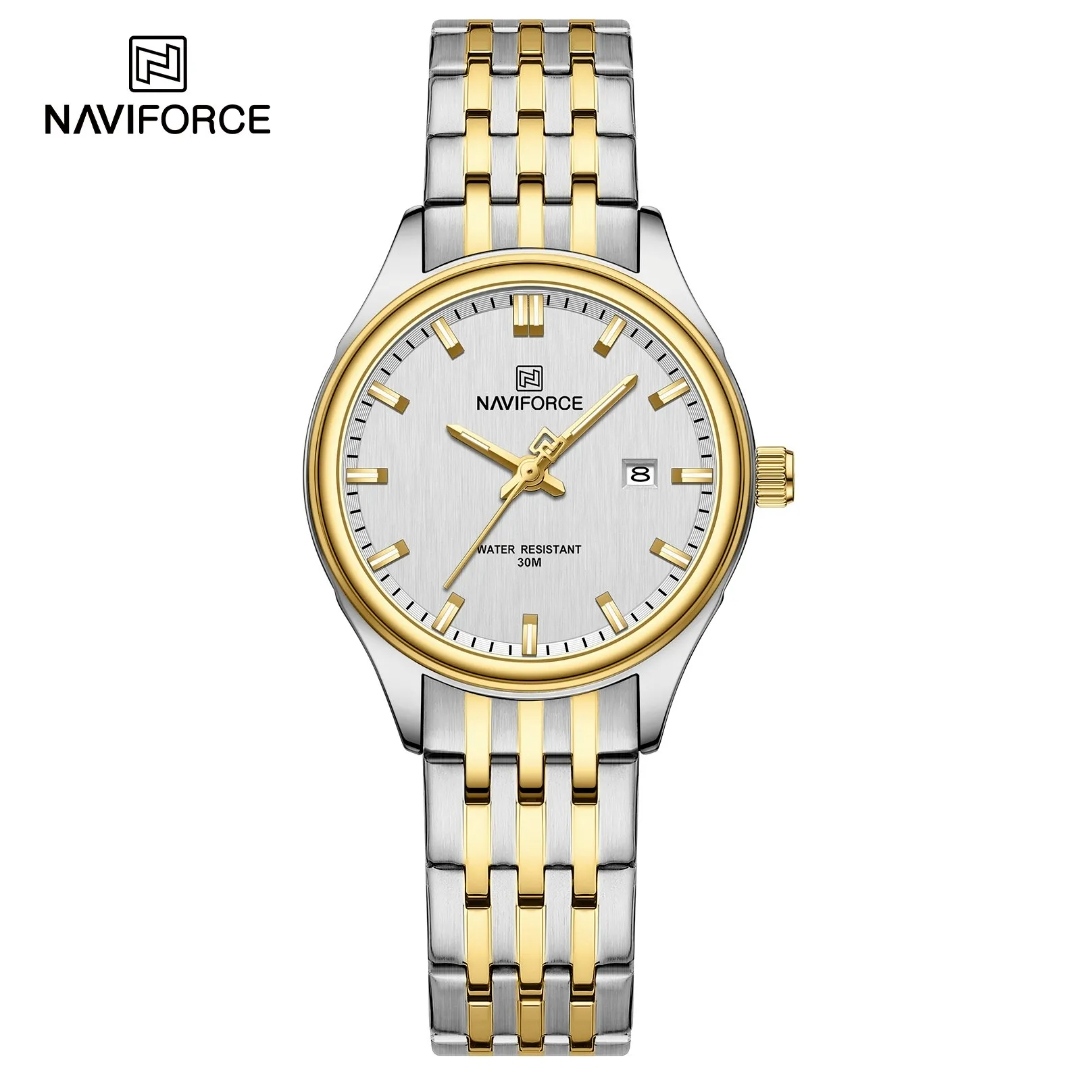 Naviforce 8039 Ladies Chain Watch- Silver Dial- Golden Bezel- Silver+Golden Chain- TF Code NF862/2CF_img_0