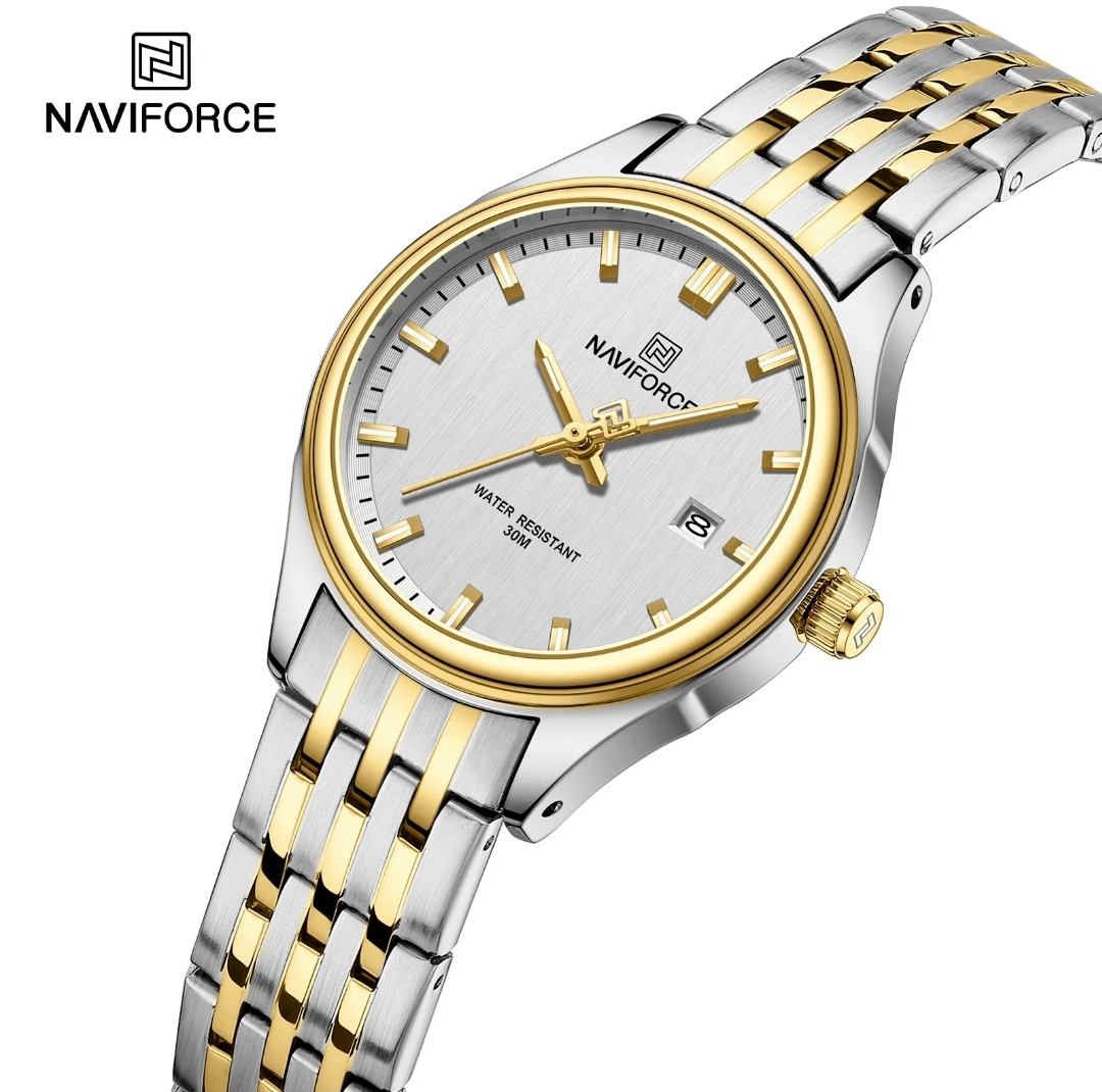 Naviforce 8039 Ladies Chain Watch- Silver Dial- Golden Bezel- Silver+Golden Chain- TF Code NF862/2CF_img_1