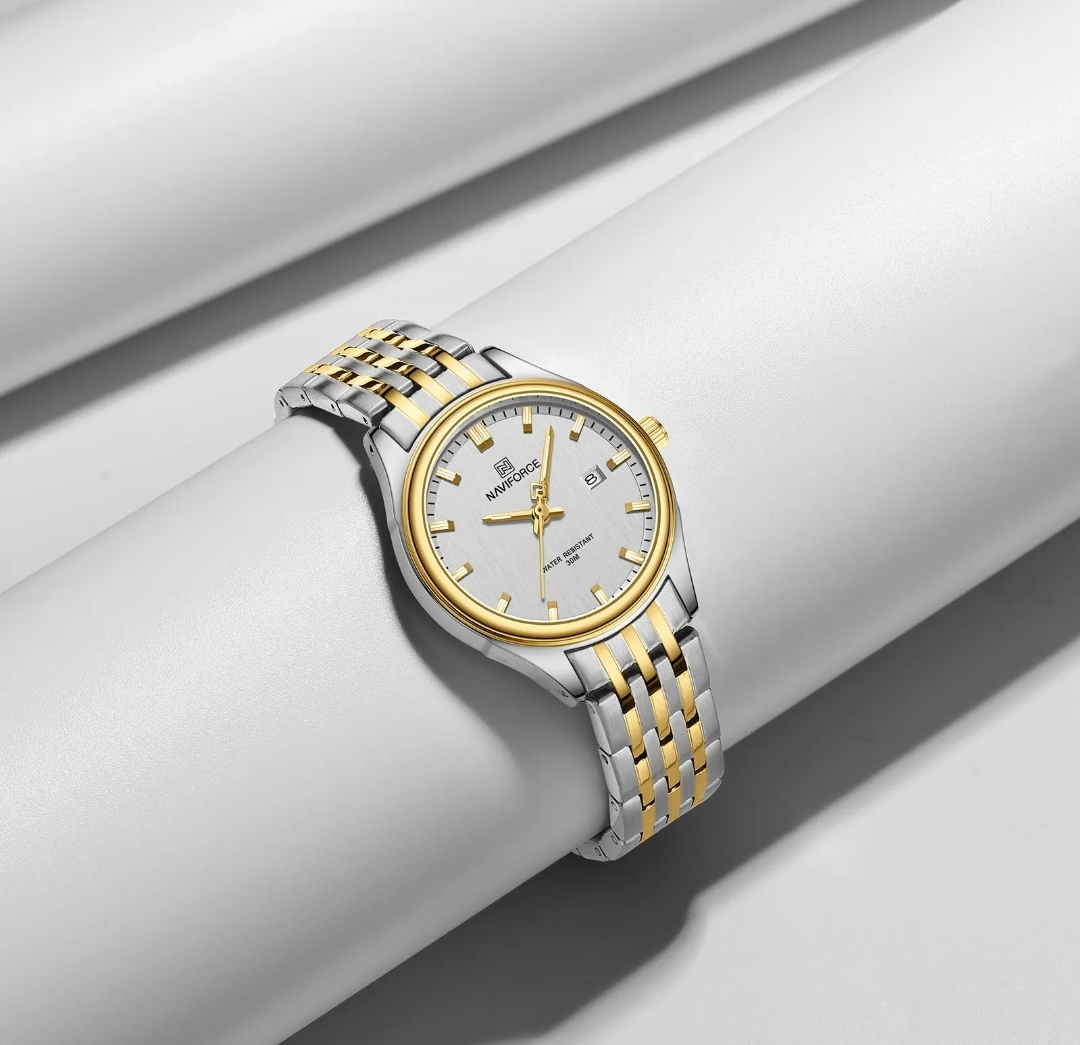 Naviforce 8039 Ladies Chain Watch- Silver Dial- Golden Bezel- Silver+Golden Chain- TF Code NF862/2CF_img_2