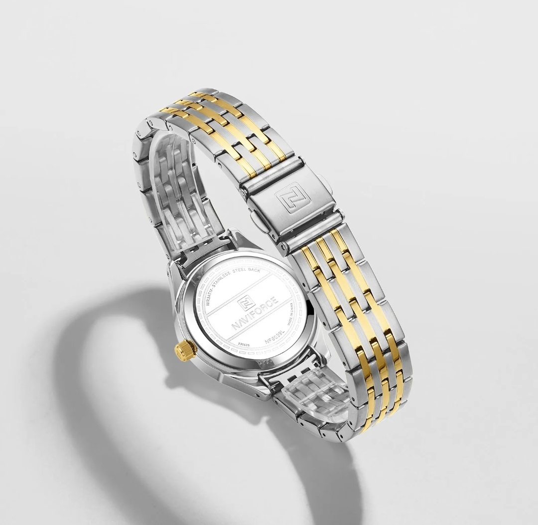 Naviforce 8039 Ladies Chain Watch- Silver Dial- Golden Bezel- Silver+Golden Chain- TF Code NF862/2CF_img_4