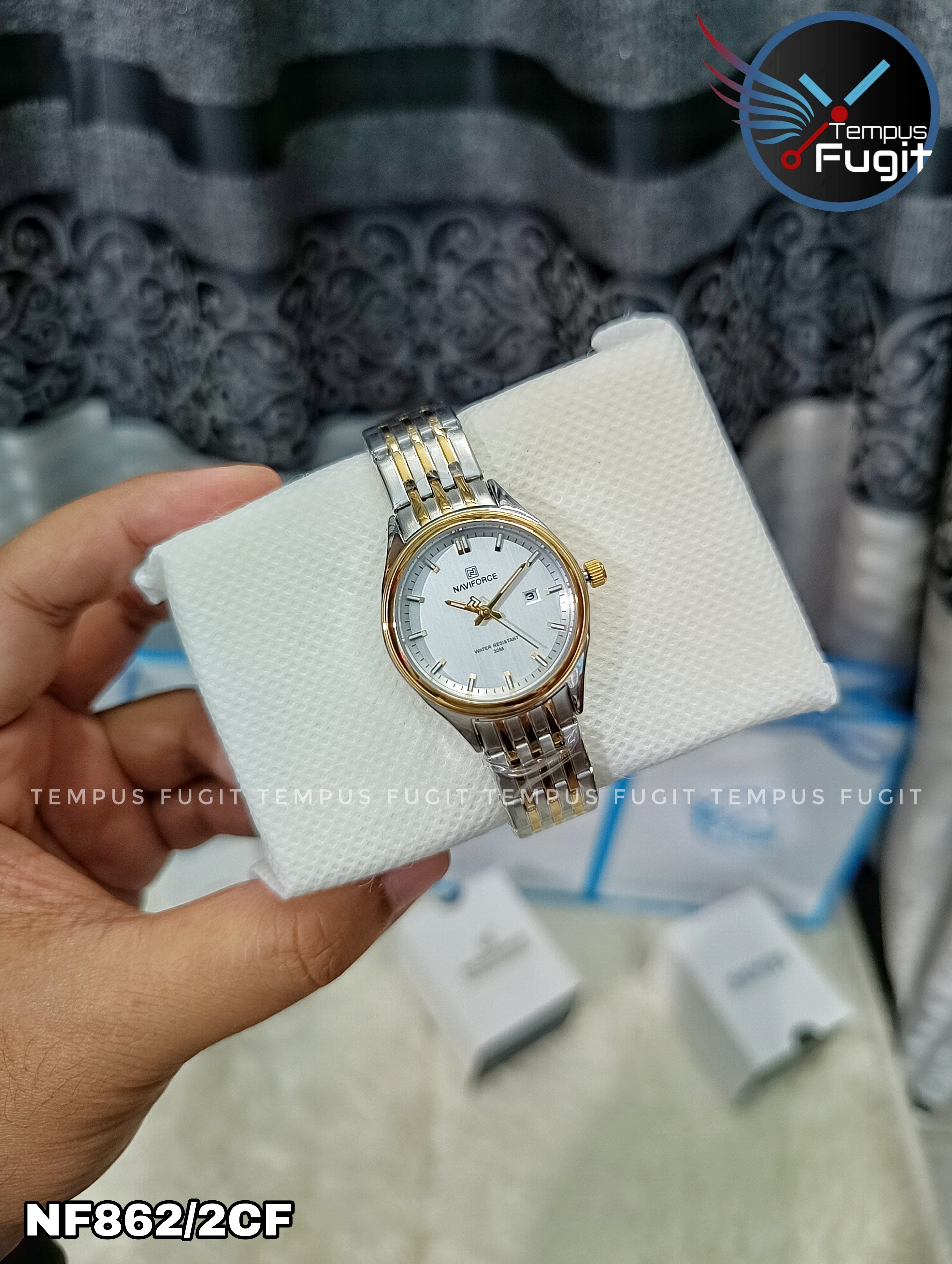 Naviforce 8039 Ladies Chain Watch- Silver Dial- Golden Bezel- Silver+Golden Chain- TF Code NF862/2CF_img_5