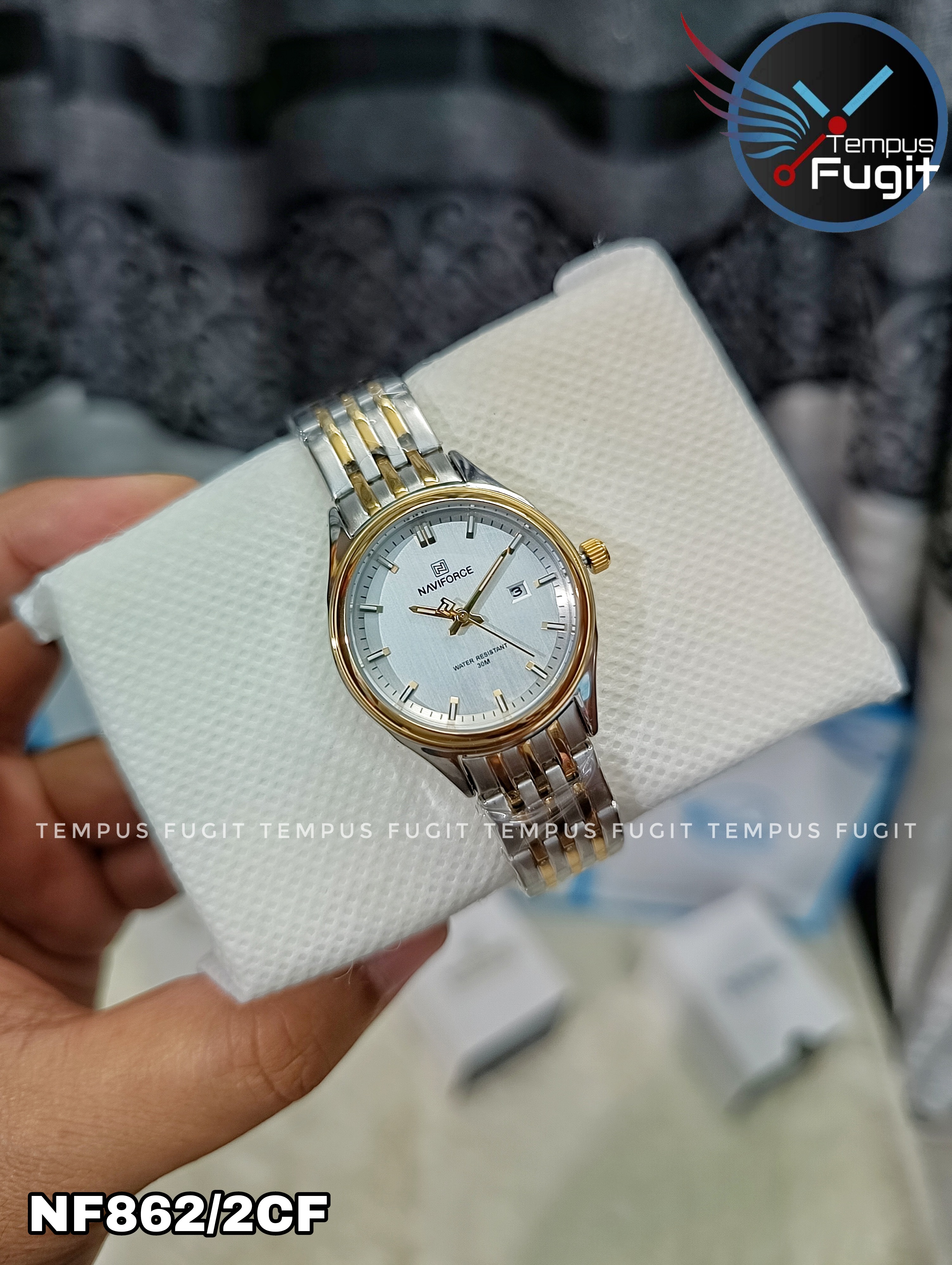 Naviforce 8039 Ladies Chain Watch- Silver Dial- Golden Bezel- Silver+Golden Chain- TF Code NF862/2CF_img_6