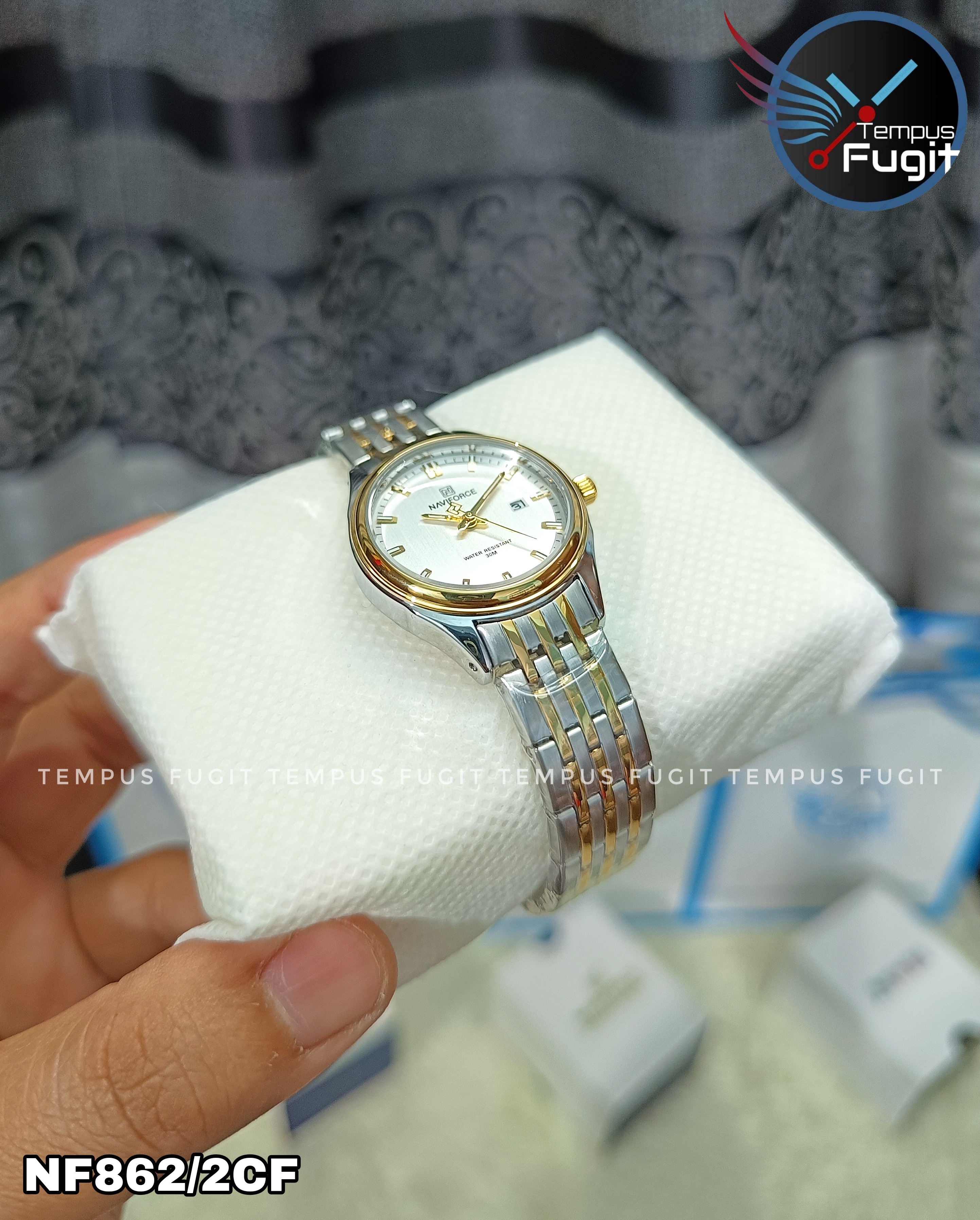 Naviforce 8039 Ladies Chain Watch- Silver Dial- Golden Bezel- Silver+Golden Chain- TF Code NF862/2CF_img_7