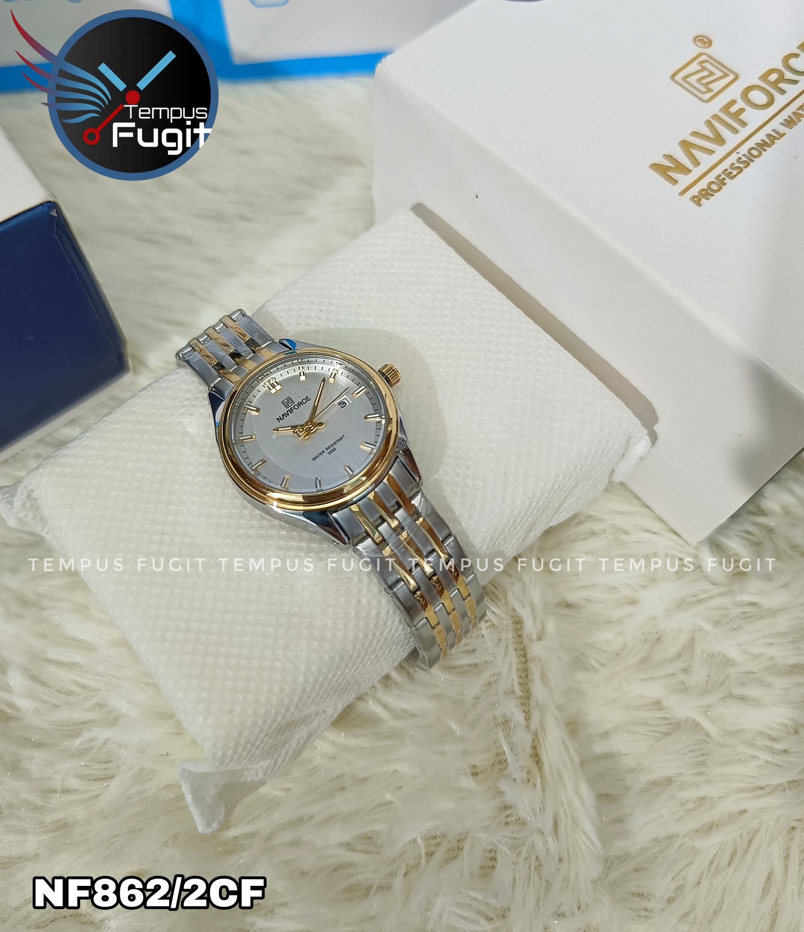 Naviforce 8039 Ladies Chain Watch- Silver Dial- Golden Bezel- Silver+Golden Chain- TF Code NF862/2CF_img_10