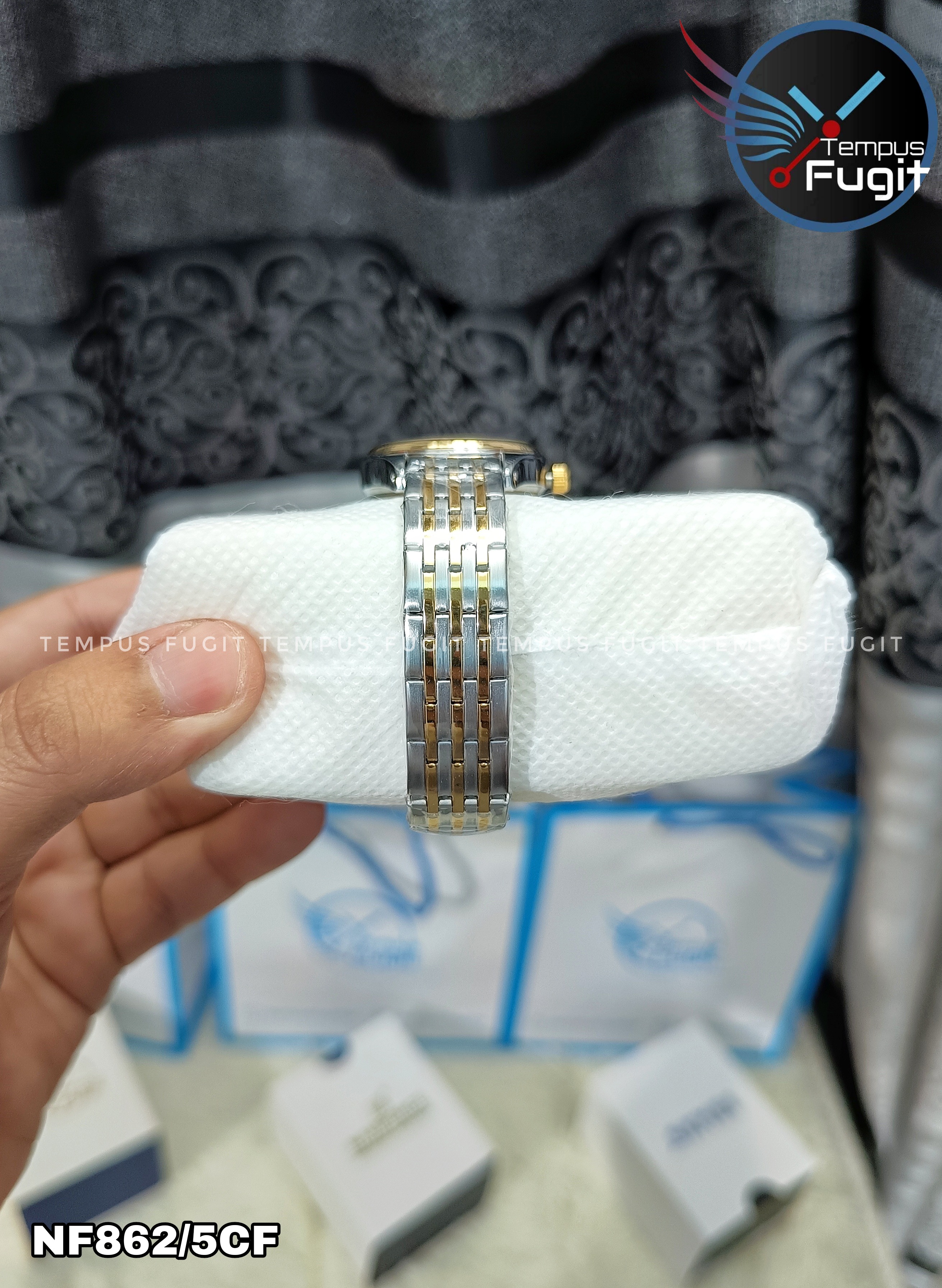 Naviforce 8039 Ladies Chain Watch- Black Dial- Golden Bezel- Silver+Golden Chain- TF Code NF862/5CF_img_8