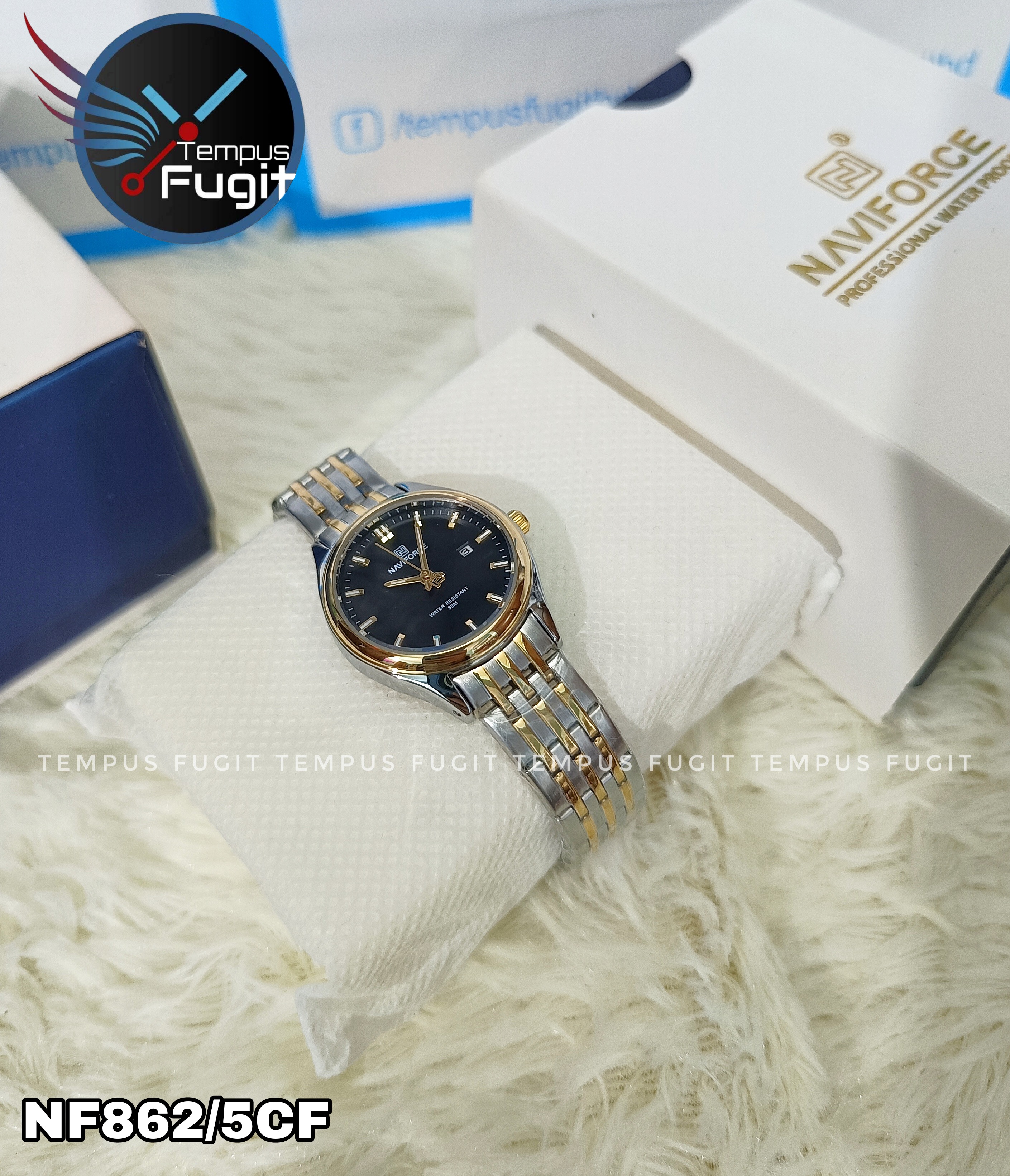 Naviforce 8039 Ladies Chain Watch- Black Dial- Golden Bezel- Silver+Golden Chain- TF Code NF862/5CF_img_10