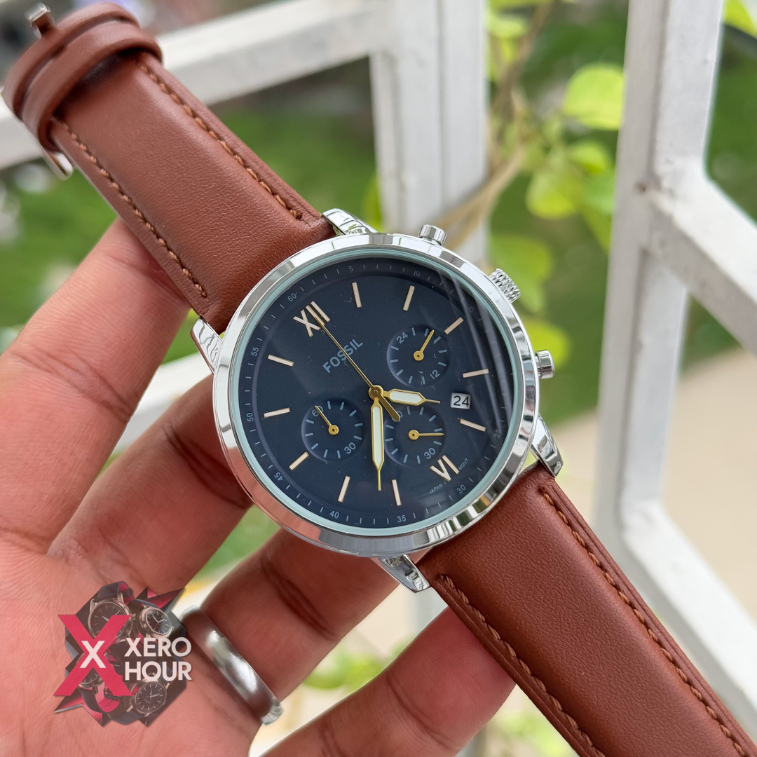 Fossil Chronograph | Brown belt | Blue watch phase