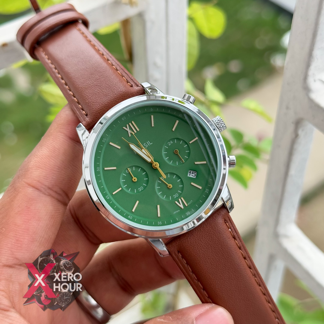 Fossil Chronograph | Brown belt | Green Watch phase